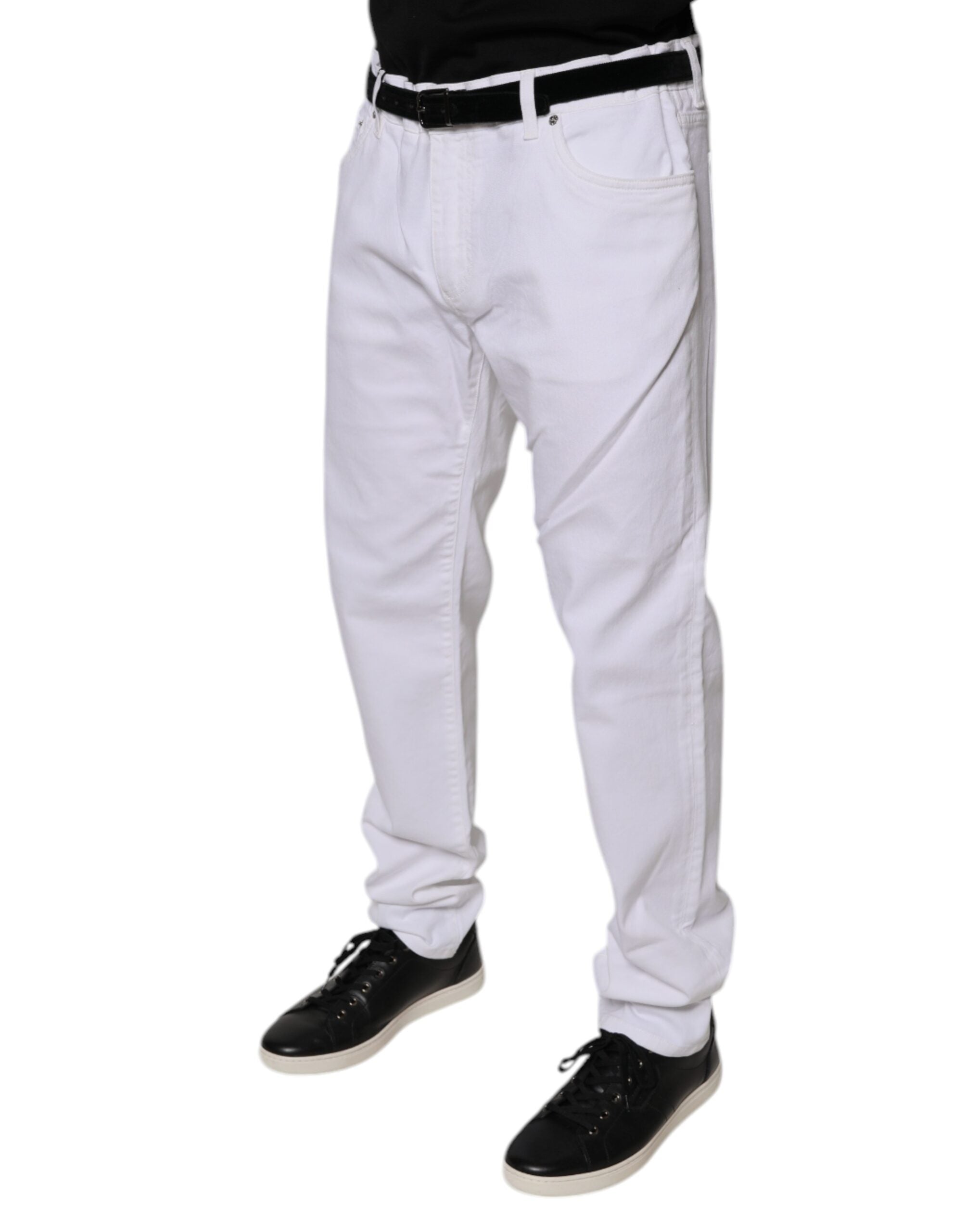 New Dolce & Gabbana White Cotton Stretch Skinny Men Denim Jeans