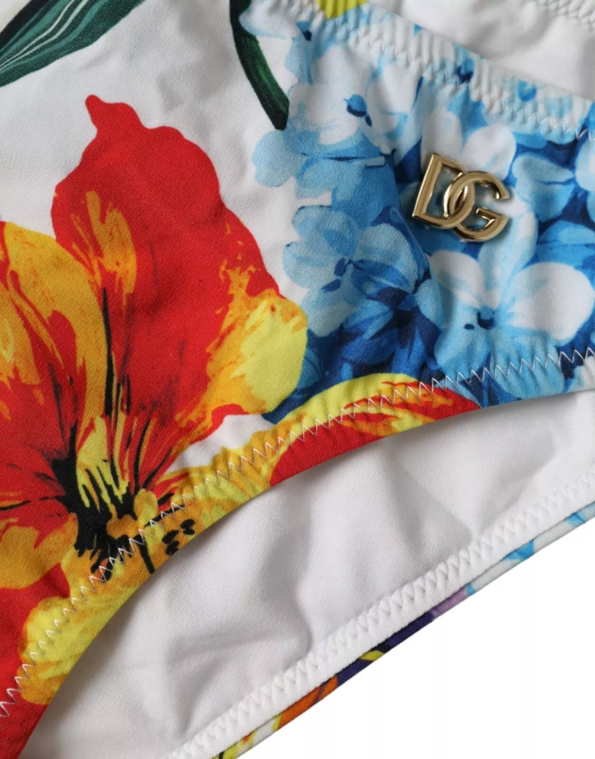 New Dolce & Gabbana White Floral Print Swimsuit Bikini Bottom Swimwear