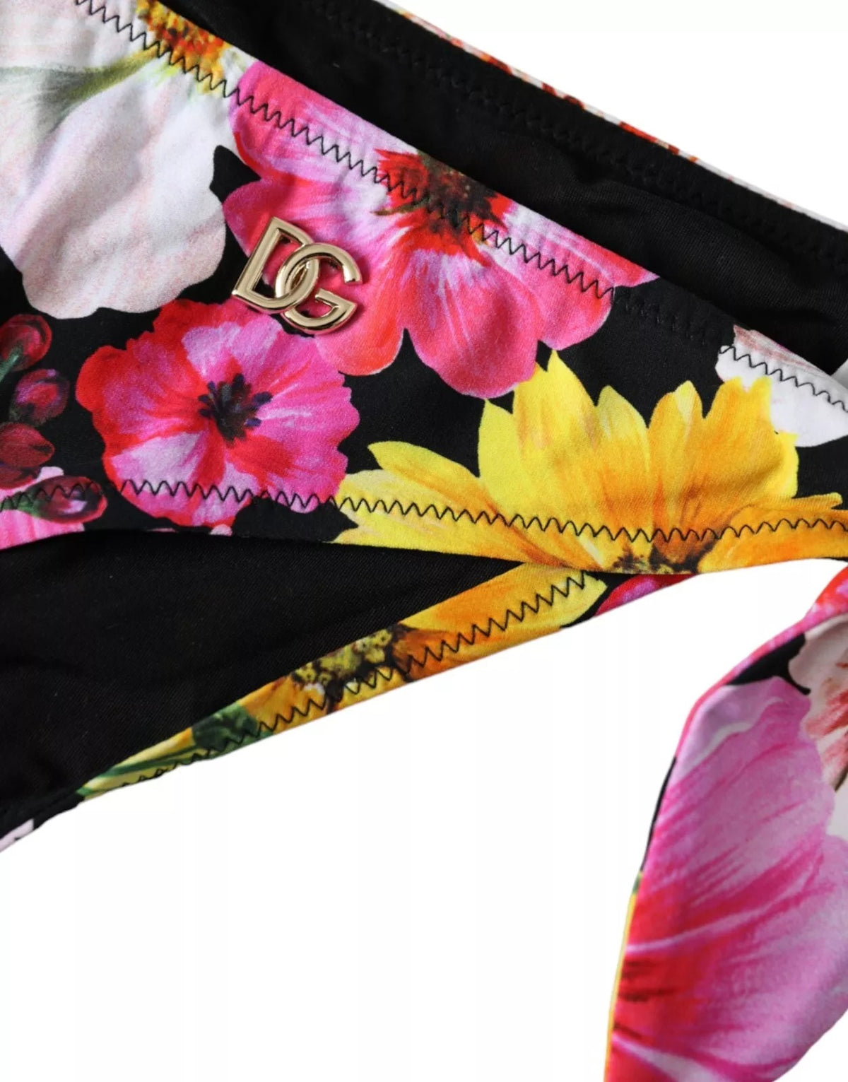 New Dolce & Gabbana Black Floral Print Swimsuit Bikini Bottom Swimwear