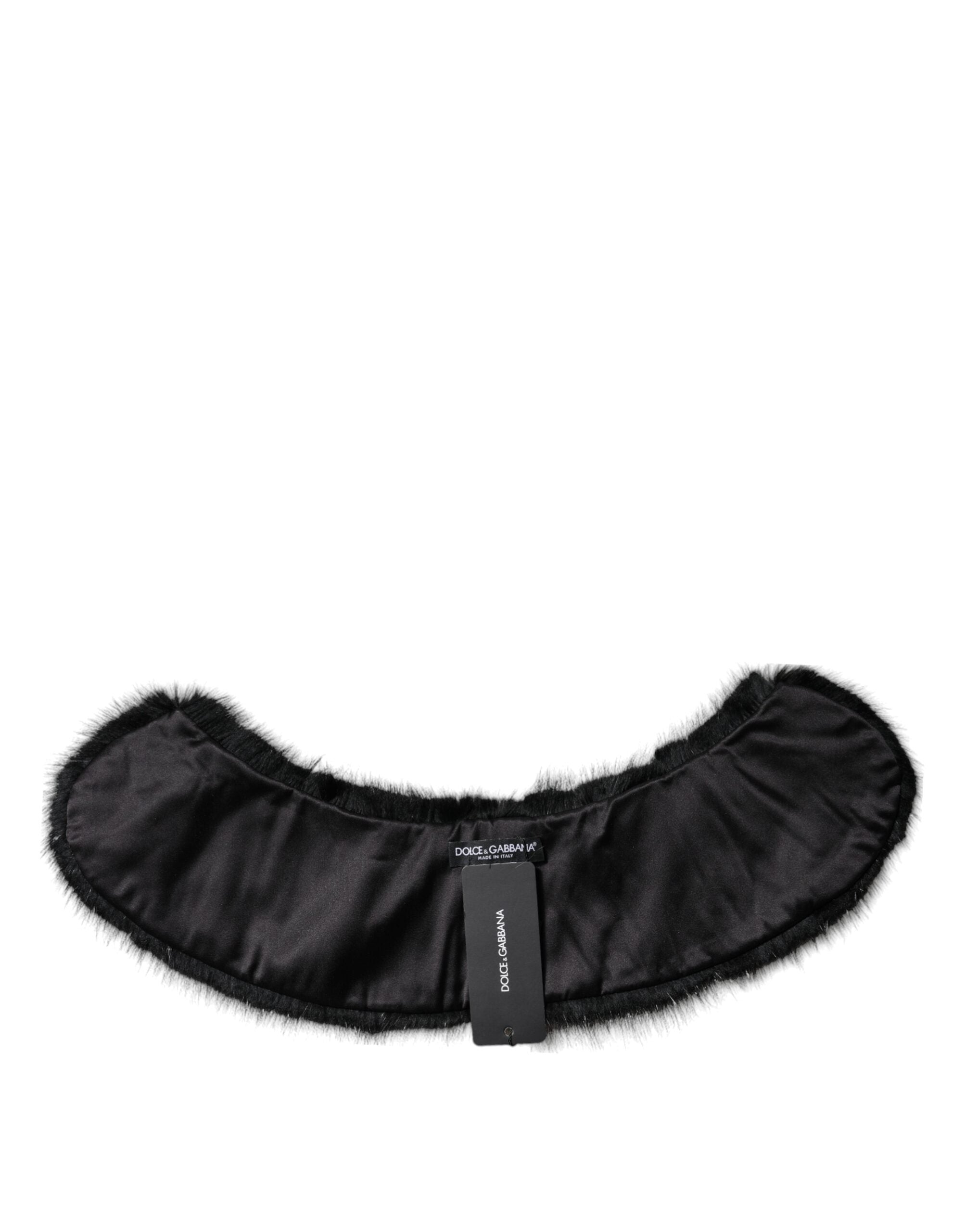 New Dolce & Gabbana Black Fur Shawl Neck Wrap Cover Collar Scarf