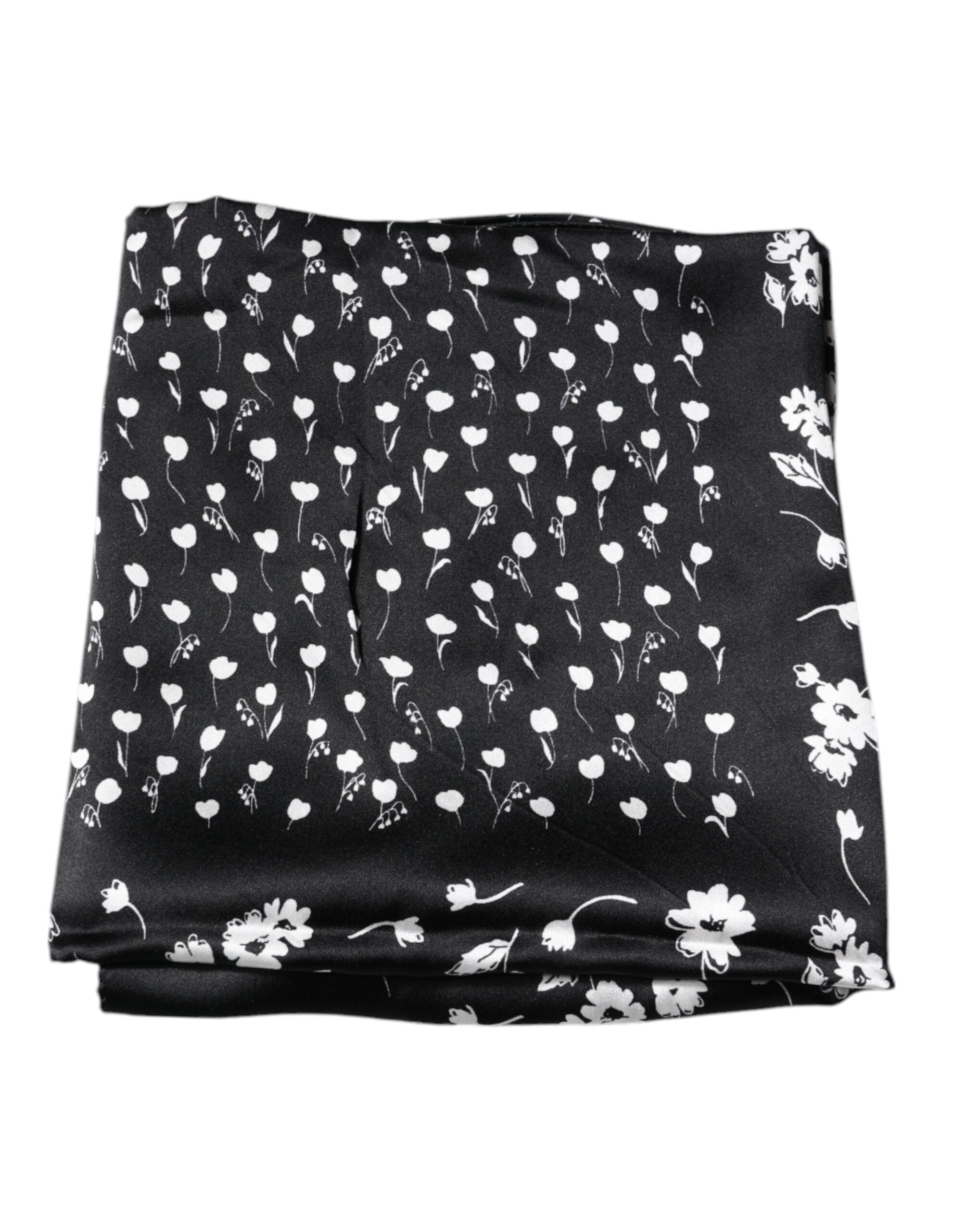 Dolce & Gabbana Black Floral Silk Square Wrap Shawl Scarf