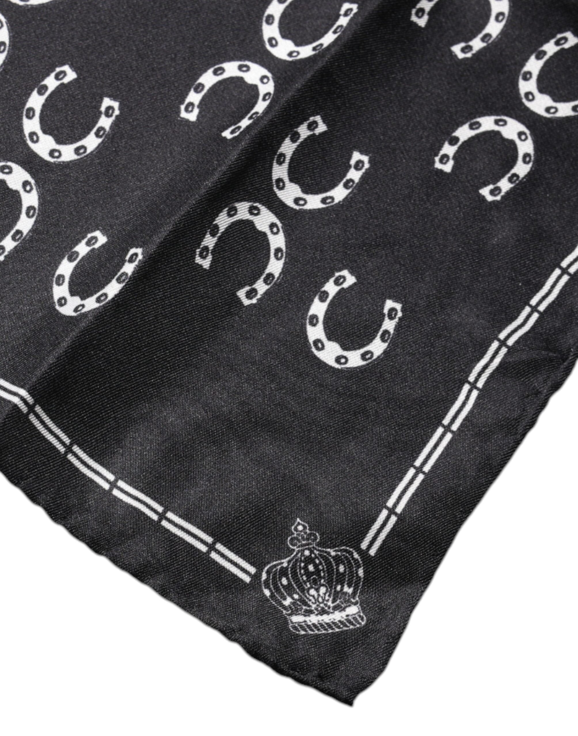 New Dolce & Gabbana Black Horseshoe Silk Square Handkerchief Scarf
