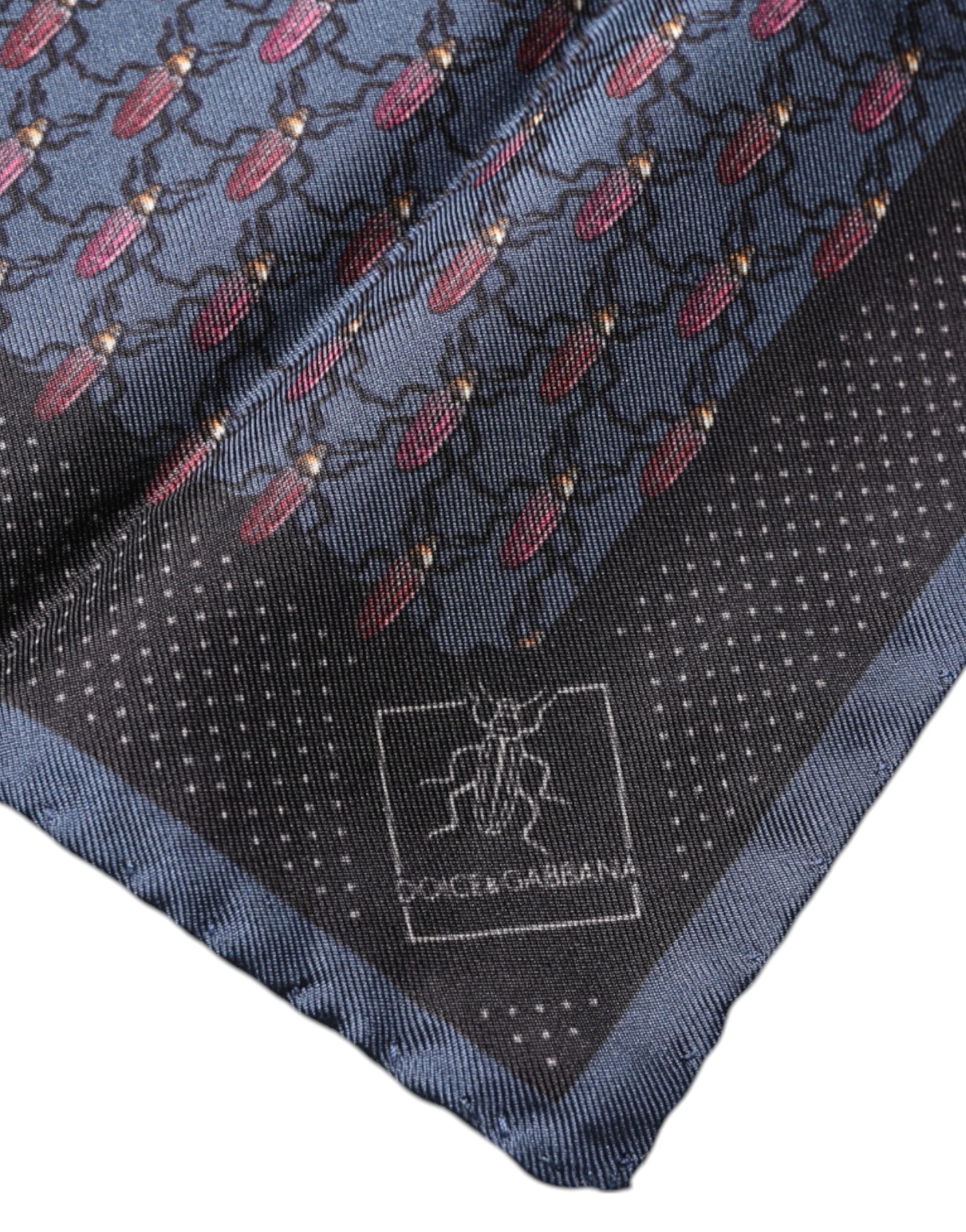 New Dolce & Gabbana Dark Blue Beetle Square Handkerchief Scarf