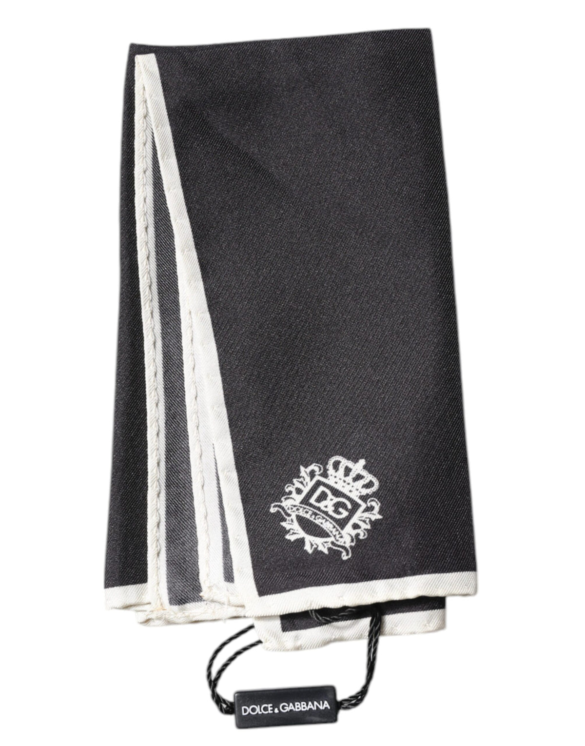 Pre-Owned Dolce & Gabbana Black Crown Logo Square Handkerchief Scarf Men's - Very Good