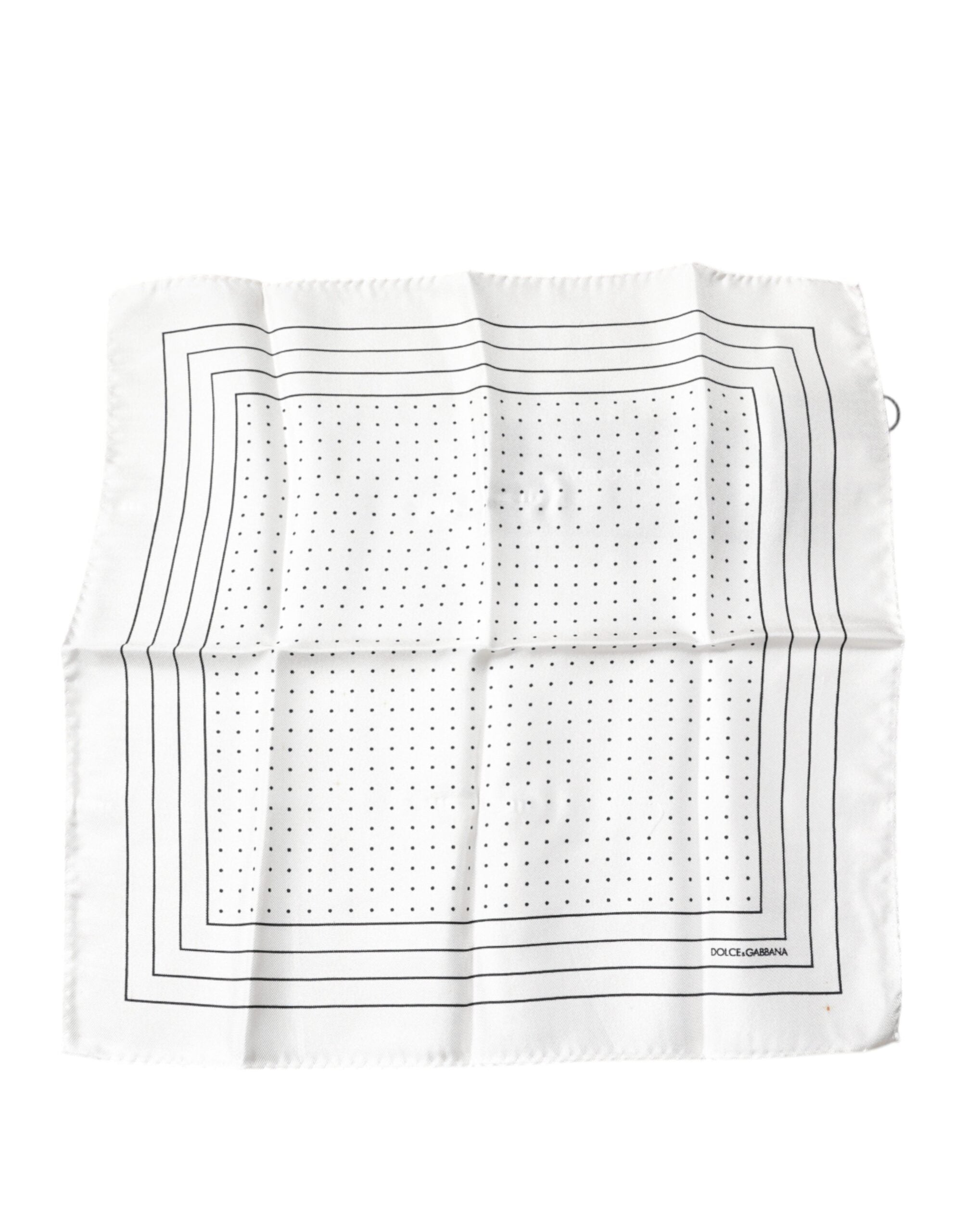 Pre-Owned Dolce & Gabbana White Polka Dots Square Handkerchief Scarf Men's - Very Good