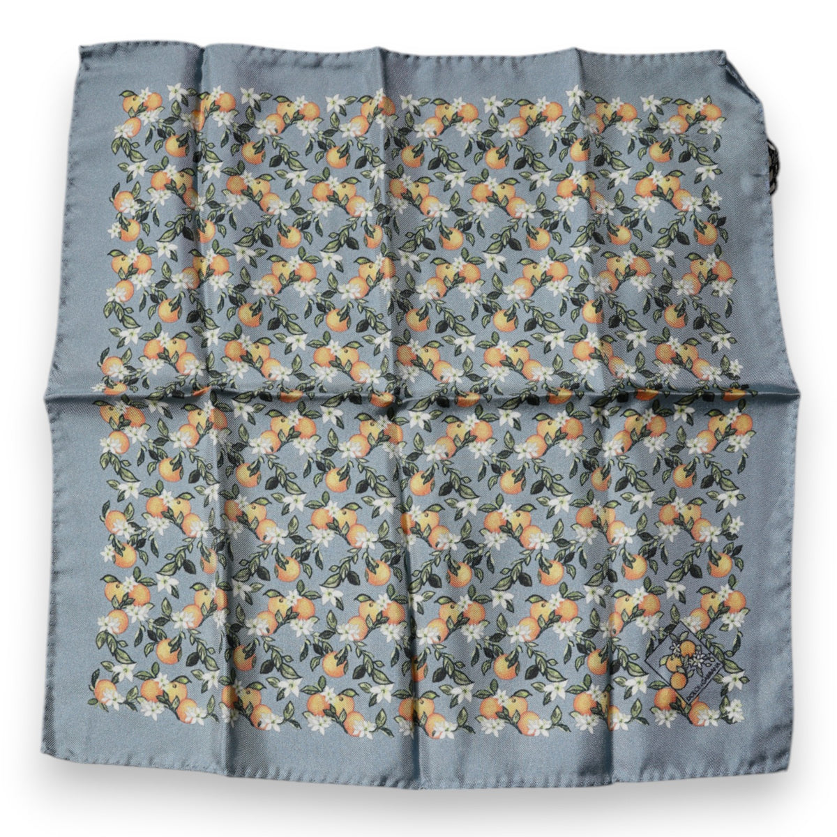 New Dolce & Gabbana Gray Oranges Silk Square Handkerchief Scarf