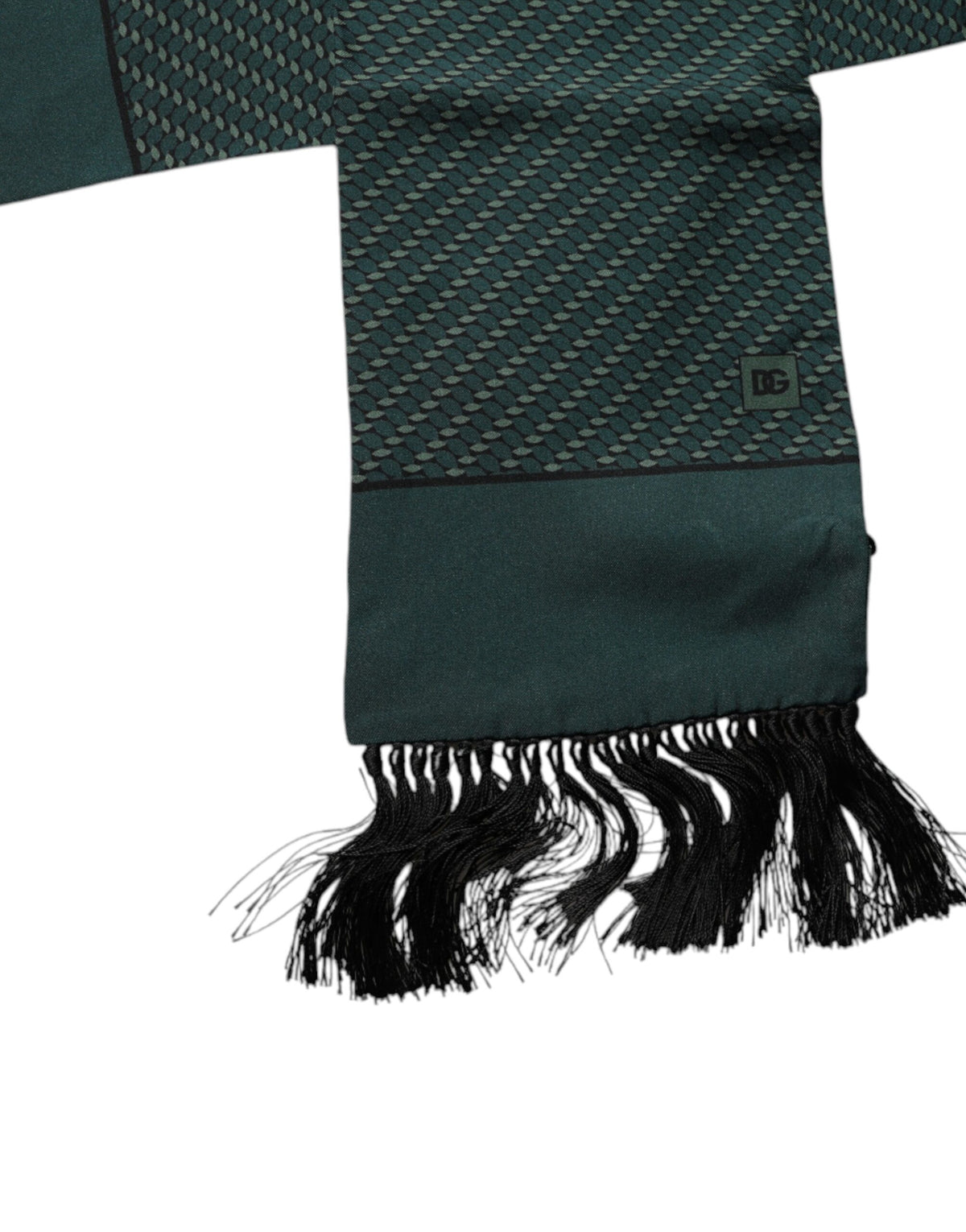 New Dolce & Gabbana Dark Green Fantasy Fringes Neck Wrap Scarf