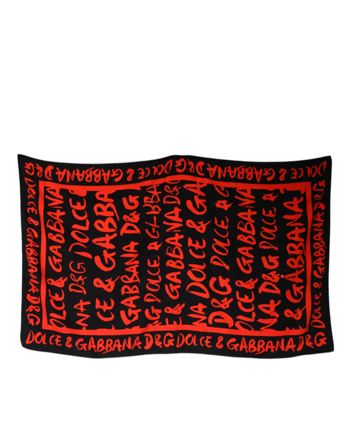 New Dolce & Gabbana Black Red Logo Print Cotton Beach Towel