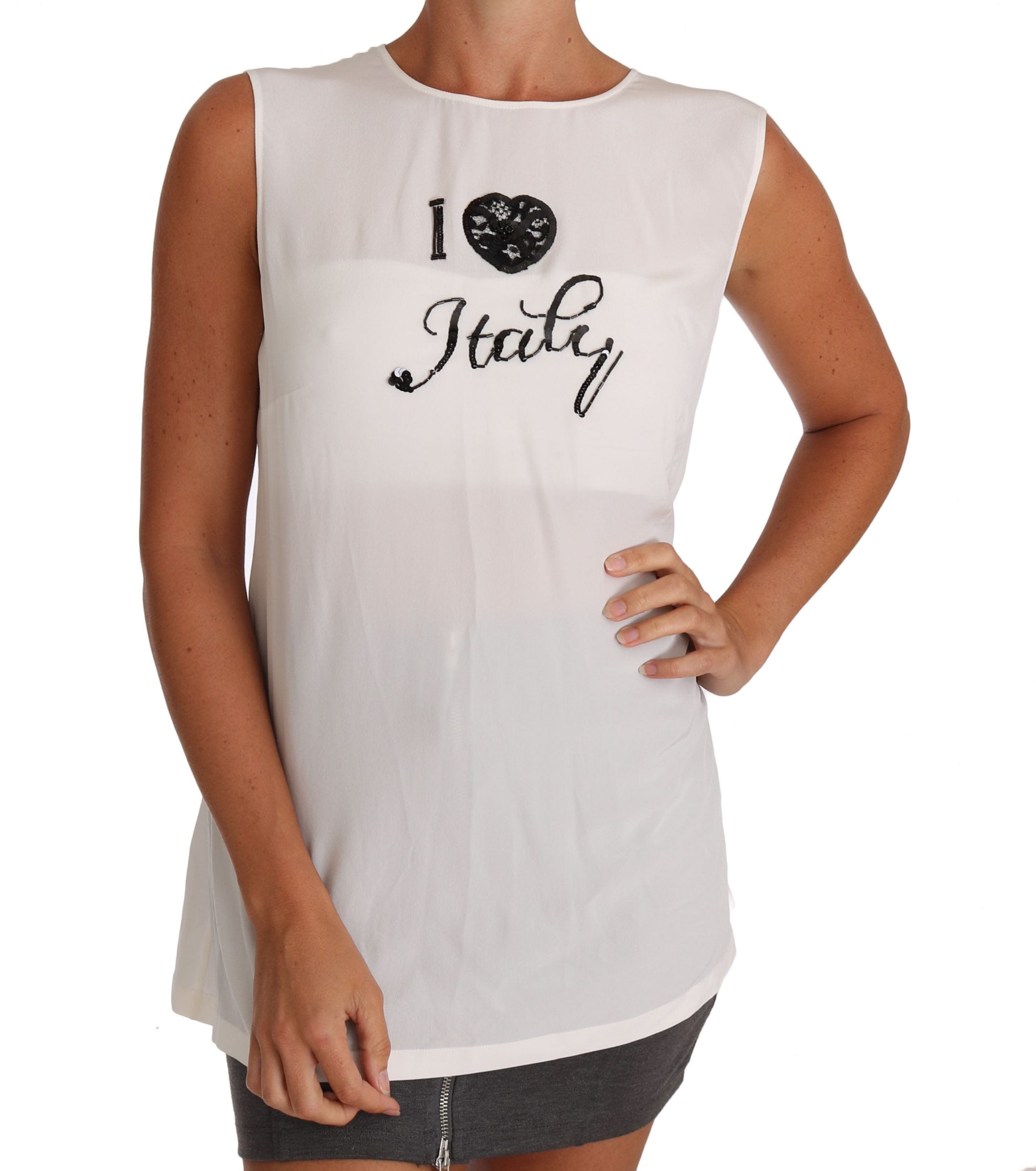Dolce & Gabbana White Silk I LOVE ITALY Cami T-shirt - PreLoved & Luxe