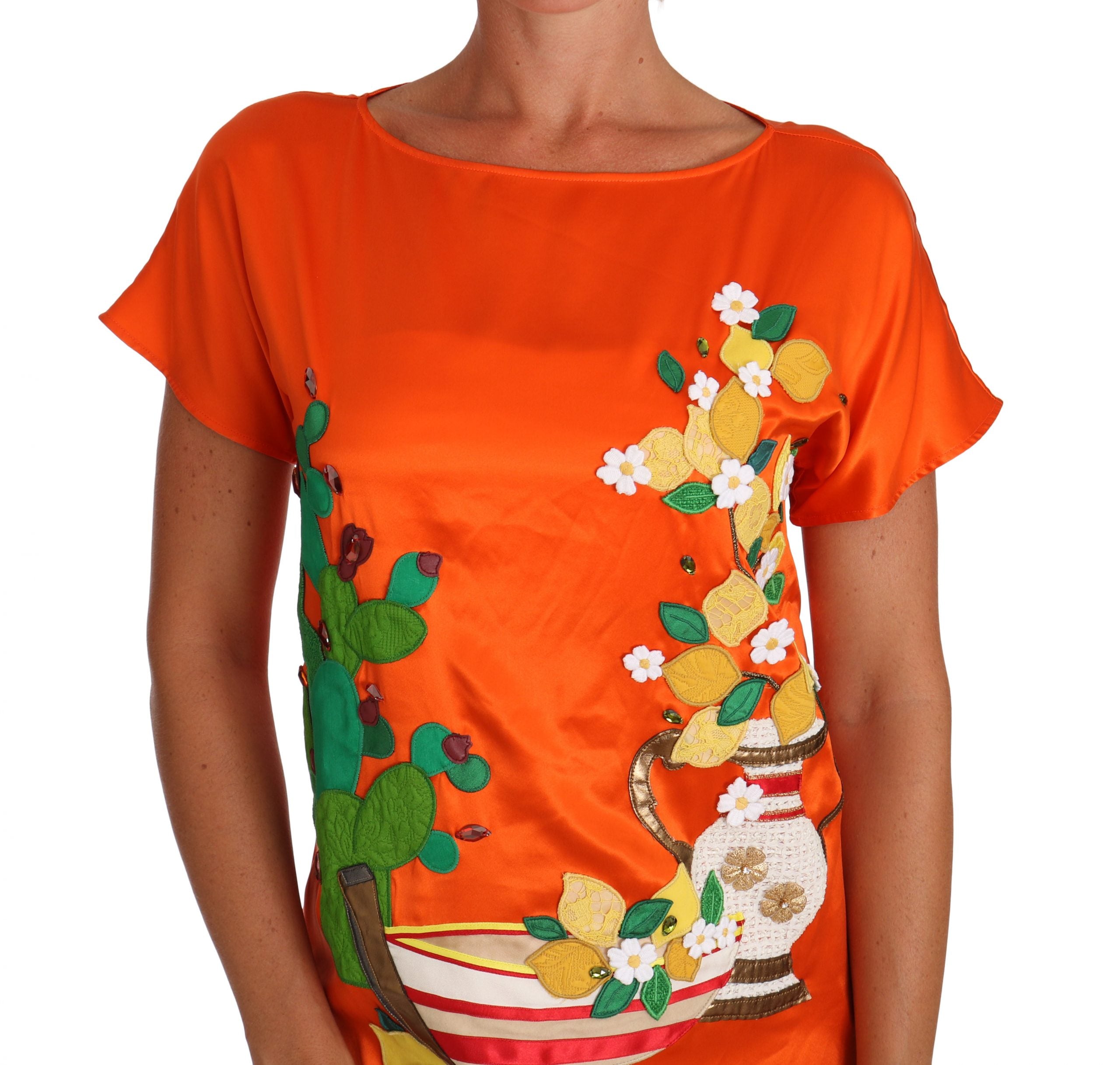 Dolce & Gabbana Silk Orange Lemon Crystal T-shirt Top - PreLoved & Luxe