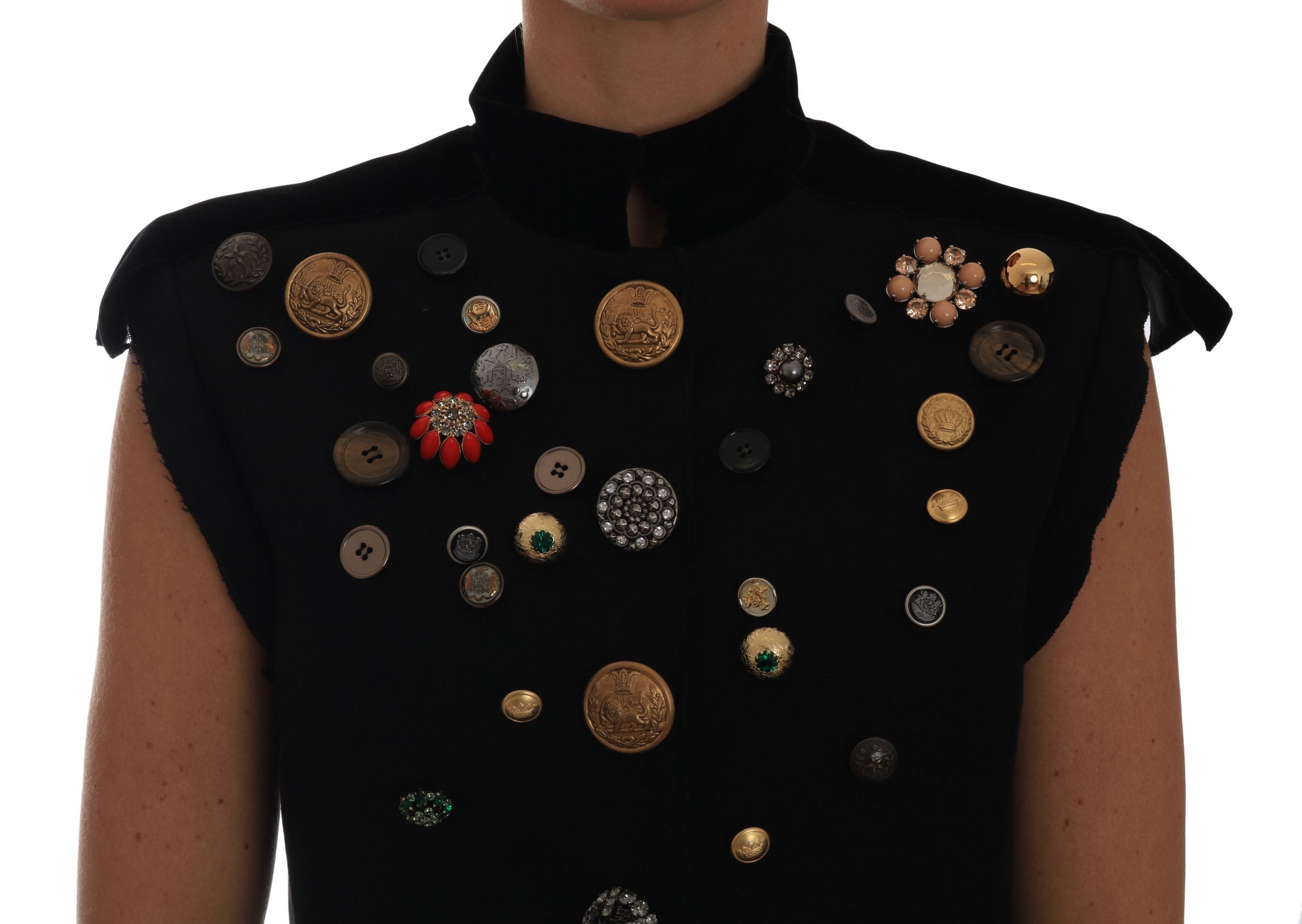 Dolce & Gabbana Black Embellished Floral Military Jacket Vest - PreLoved & Luxe