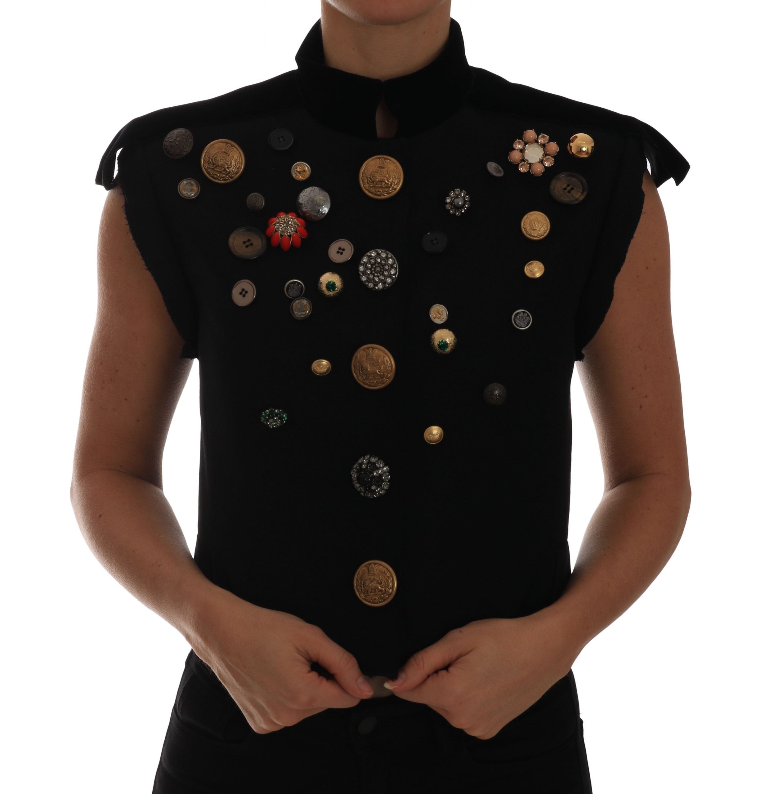 Dolce & Gabbana Black Embellished Floral Military Jacket Vest - PreLoved & Luxe