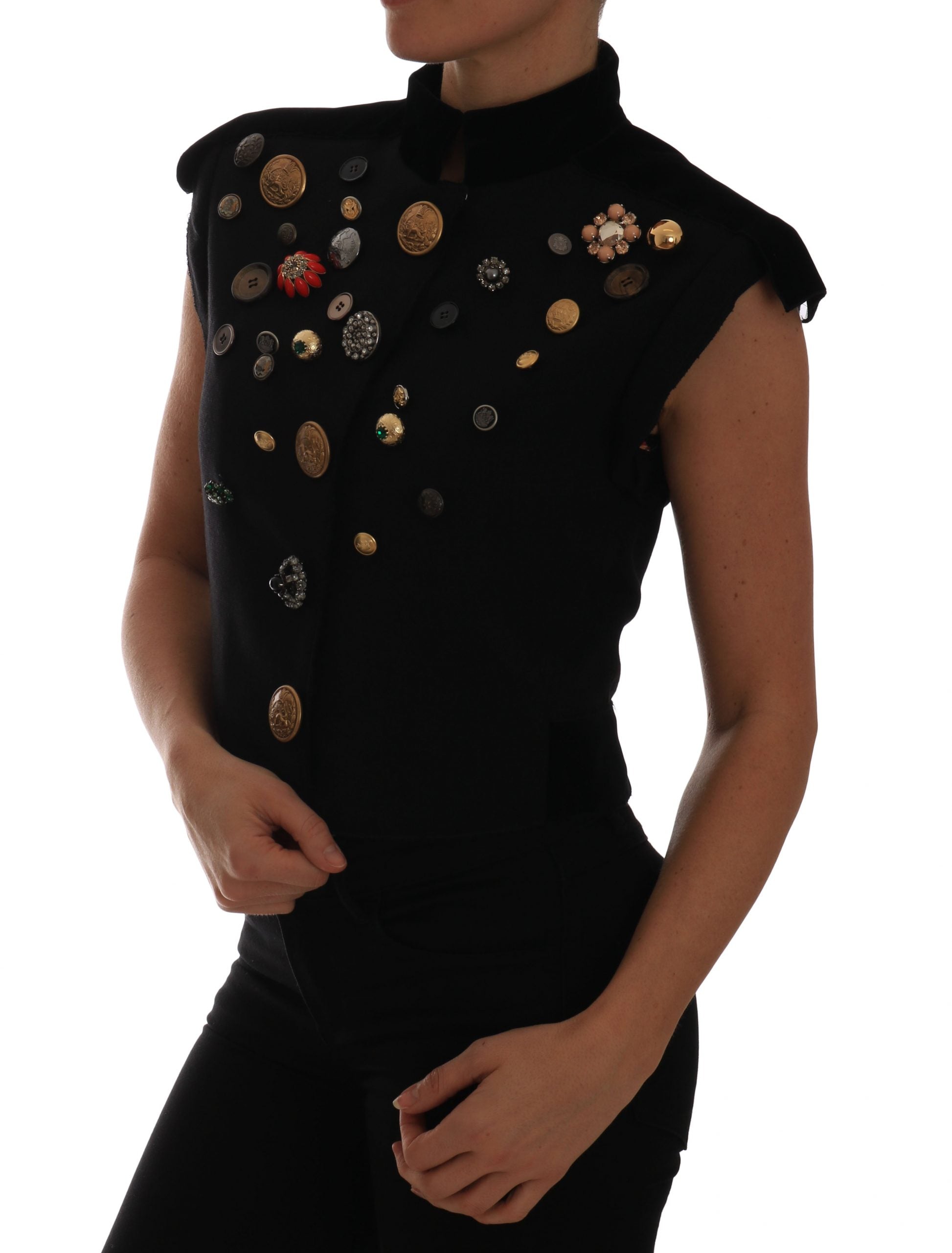 Dolce & Gabbana Black Embellished Floral Military Jacket Vest - PreLoved & Luxe