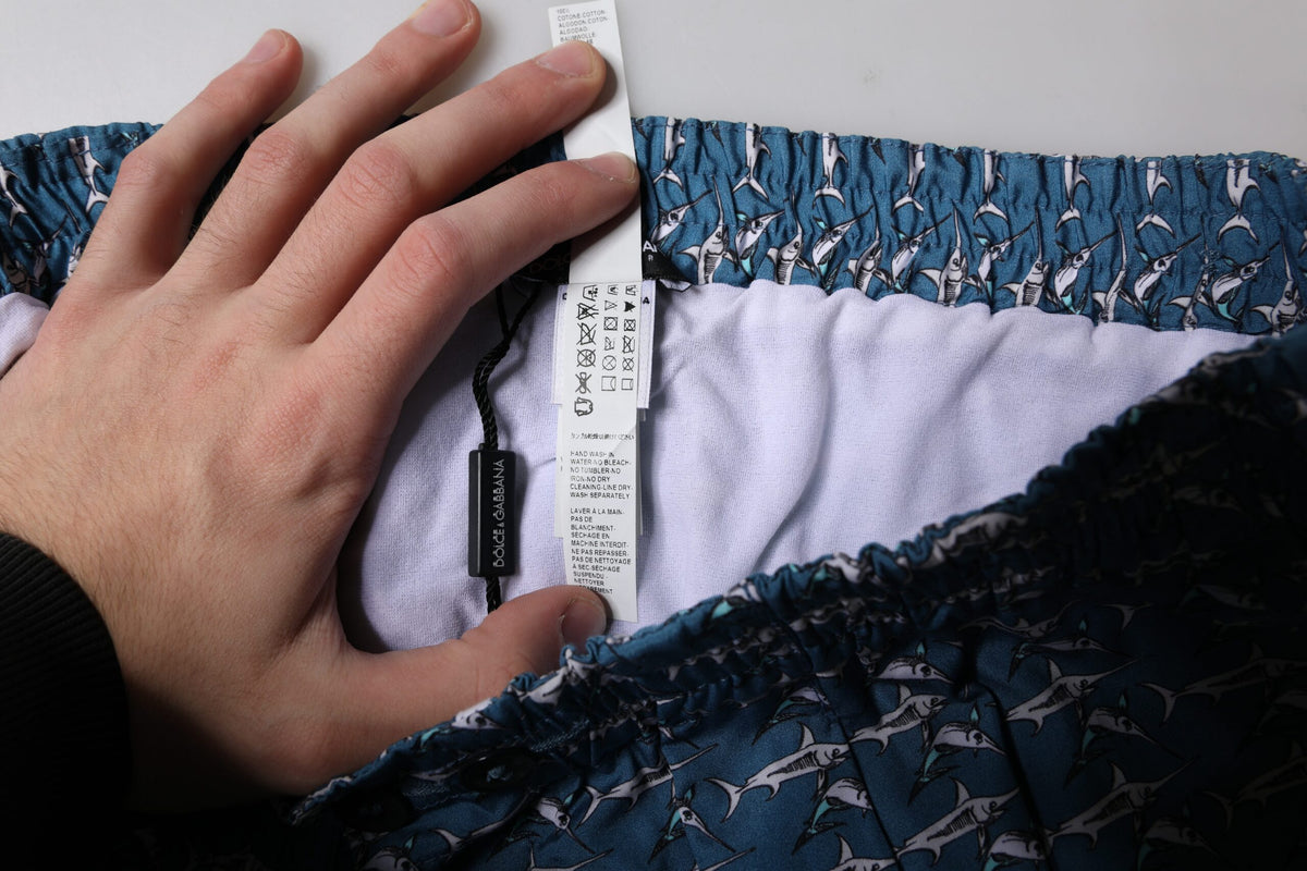 New Dolce & Gabbana Blue Shark Print Cropped Beachwear Swimwear