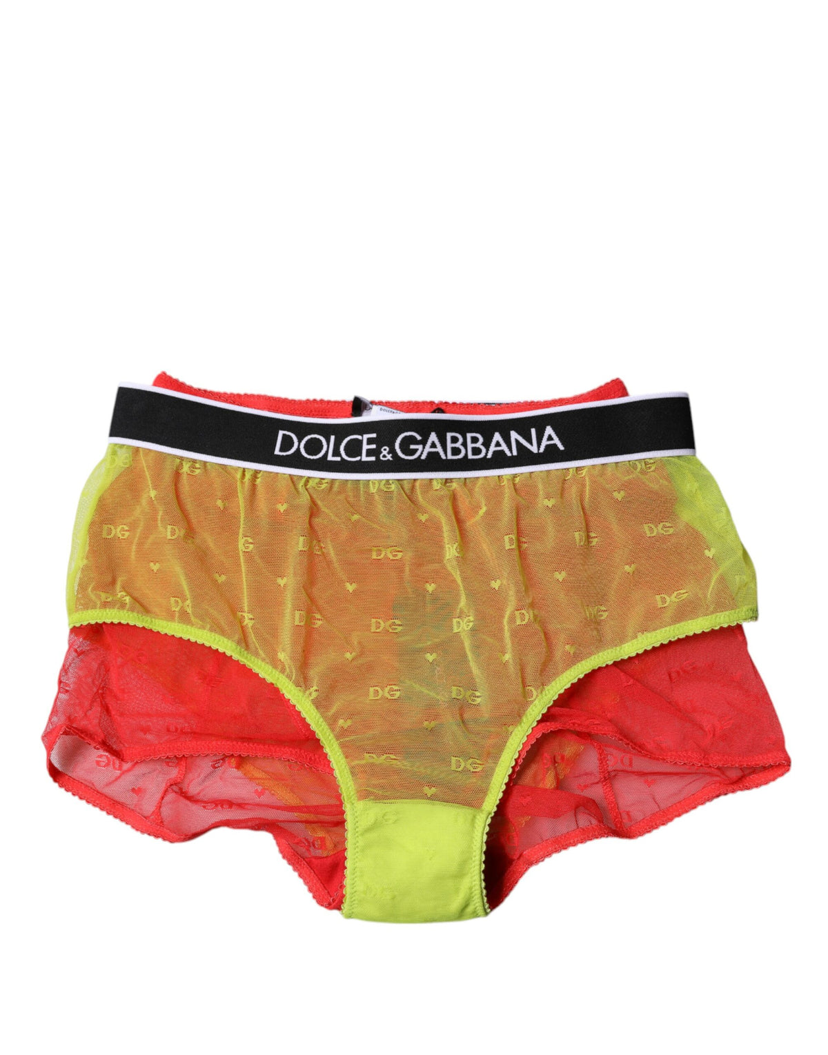 New Dolce & Gabbana Red Yellow Tulle Mid Waist Panty Underwear