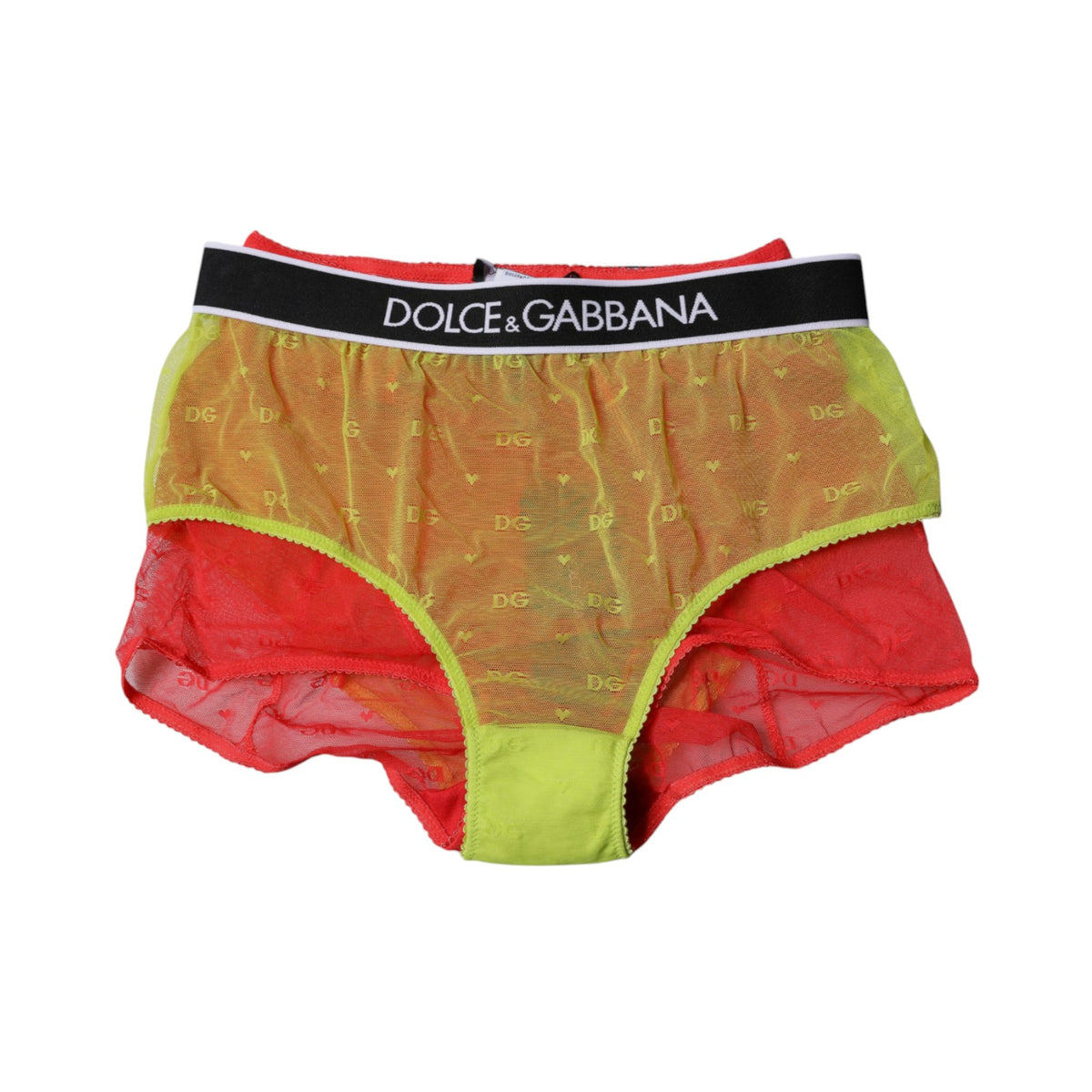 New Dolce & Gabbana Red Yellow Tulle Mid Waist Panty Underwear