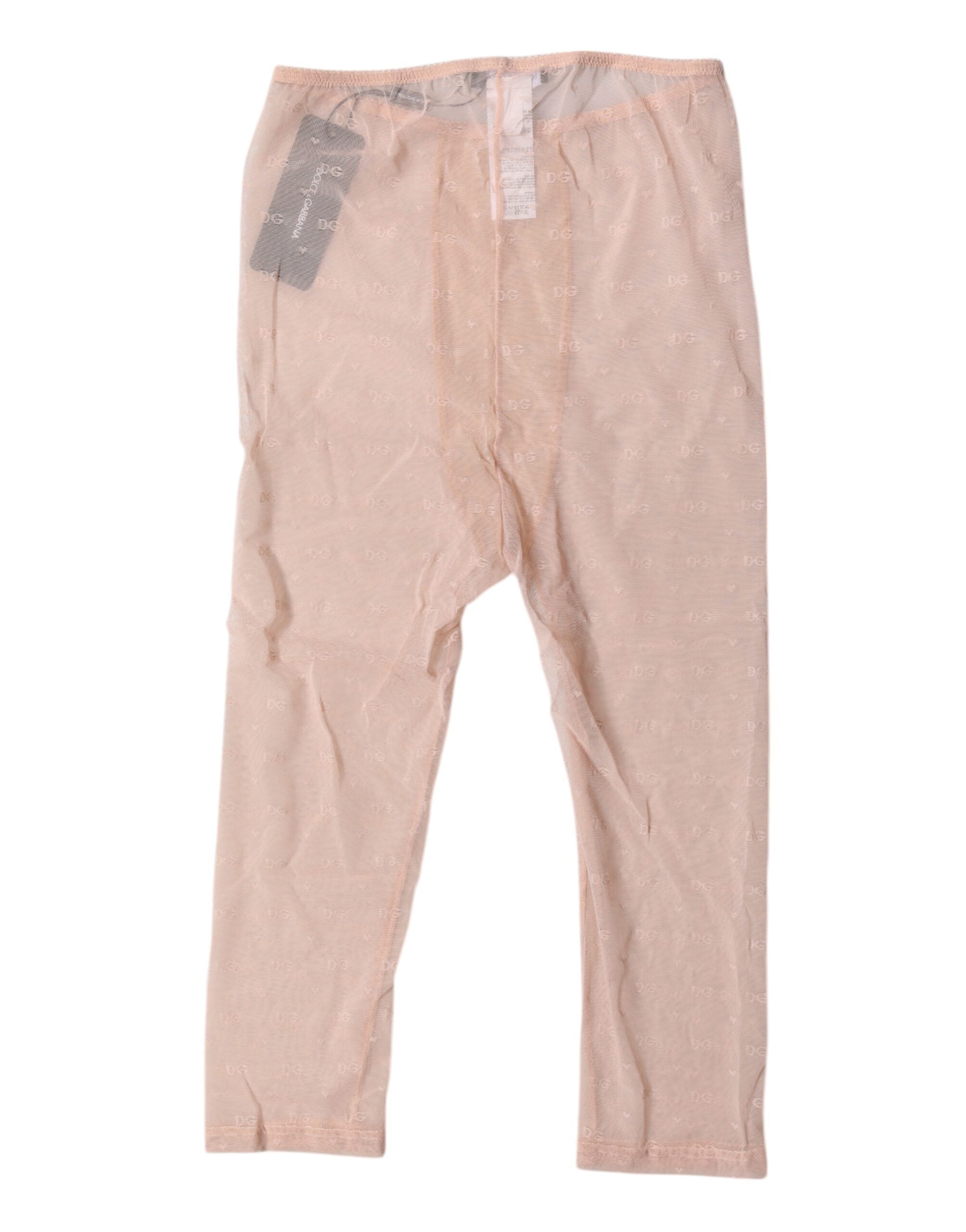 New Dolce & Gabbana Beige Logo Lace Lingerie Cropped Tights Underwear