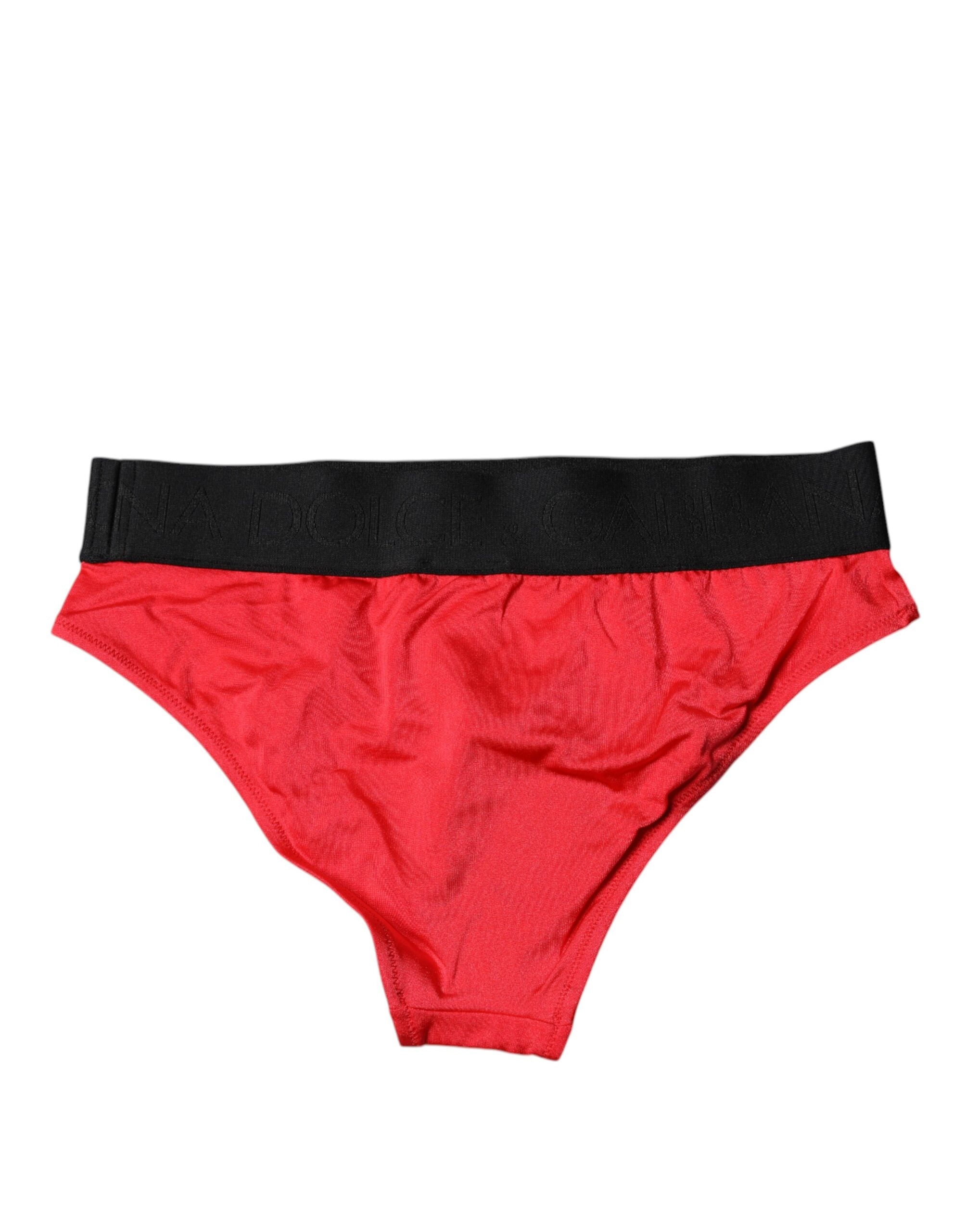 New Dolce & Gabbana Red Nylon Stretch Mid Waist Panty Underwear