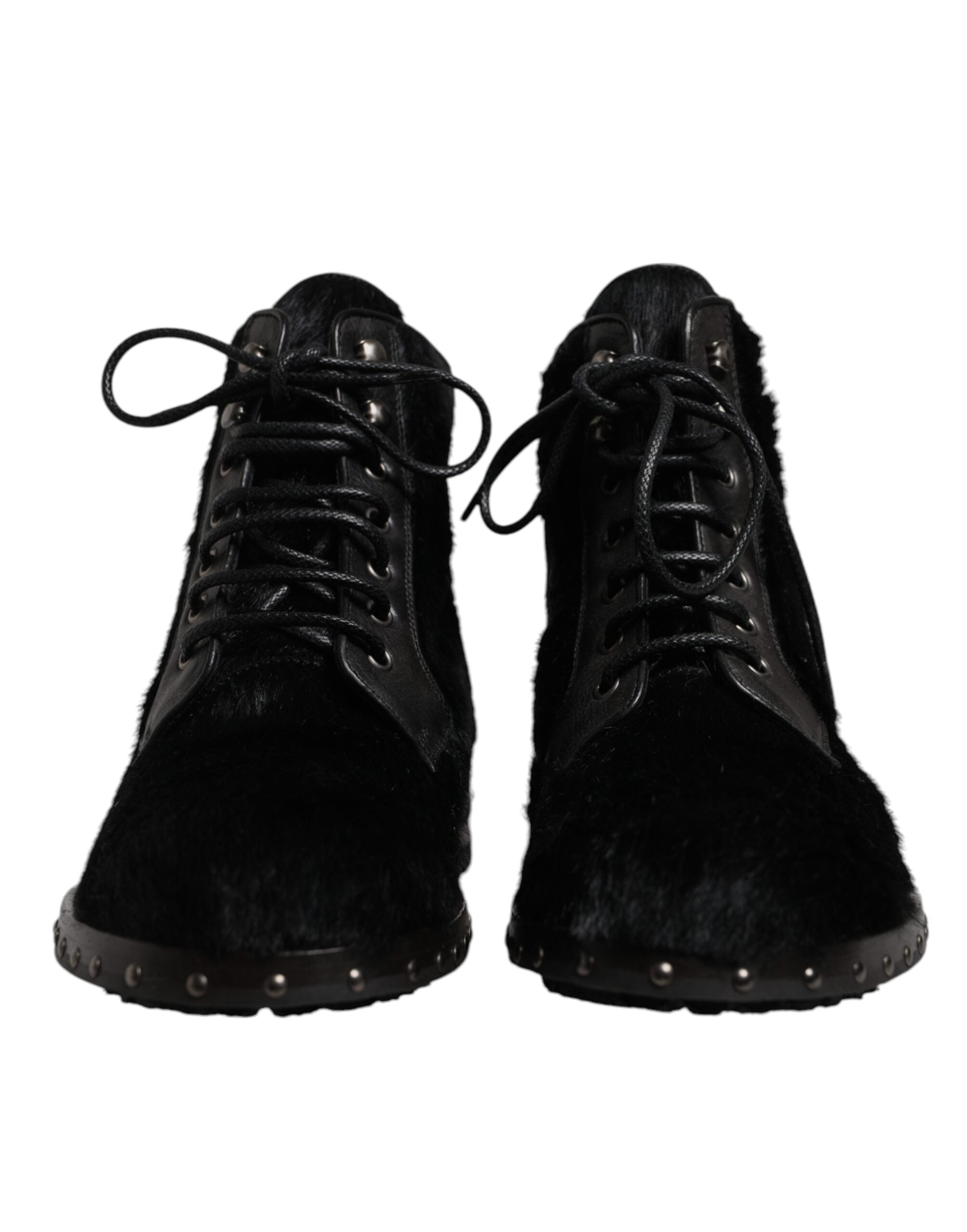 New Dolce & Gabbana Black Pony Style Leather Mid Calf Boots Shoes