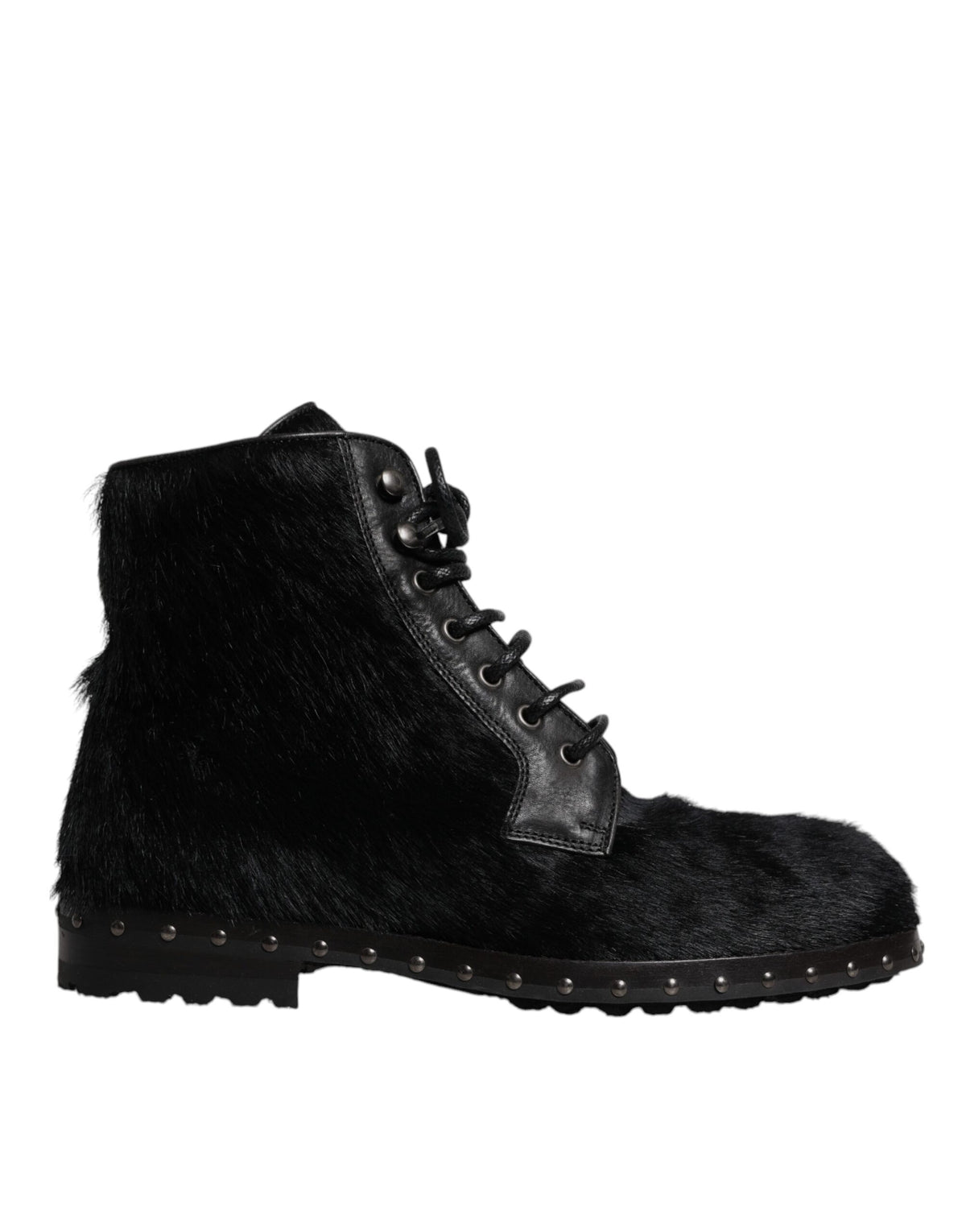 New Dolce & Gabbana Black Pony Style Leather Mid Calf Boots Shoes