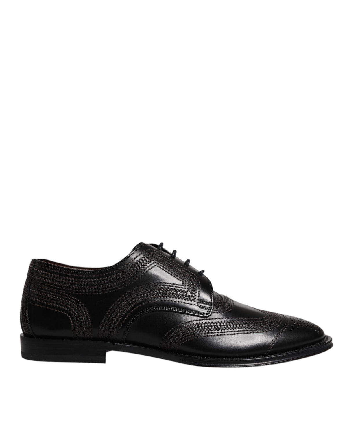 New Dolce & Gabbana Black Embroidered Classic Leather Derby Dress Shoes