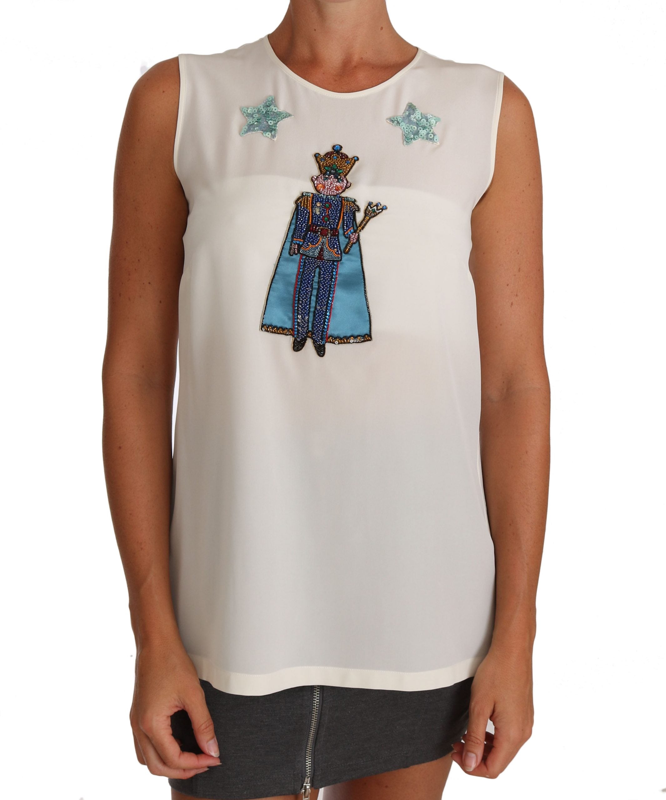 Dolce & Gabbana White Silk Crystal Sequined Fairy T-shirt - PreLoved & Luxe