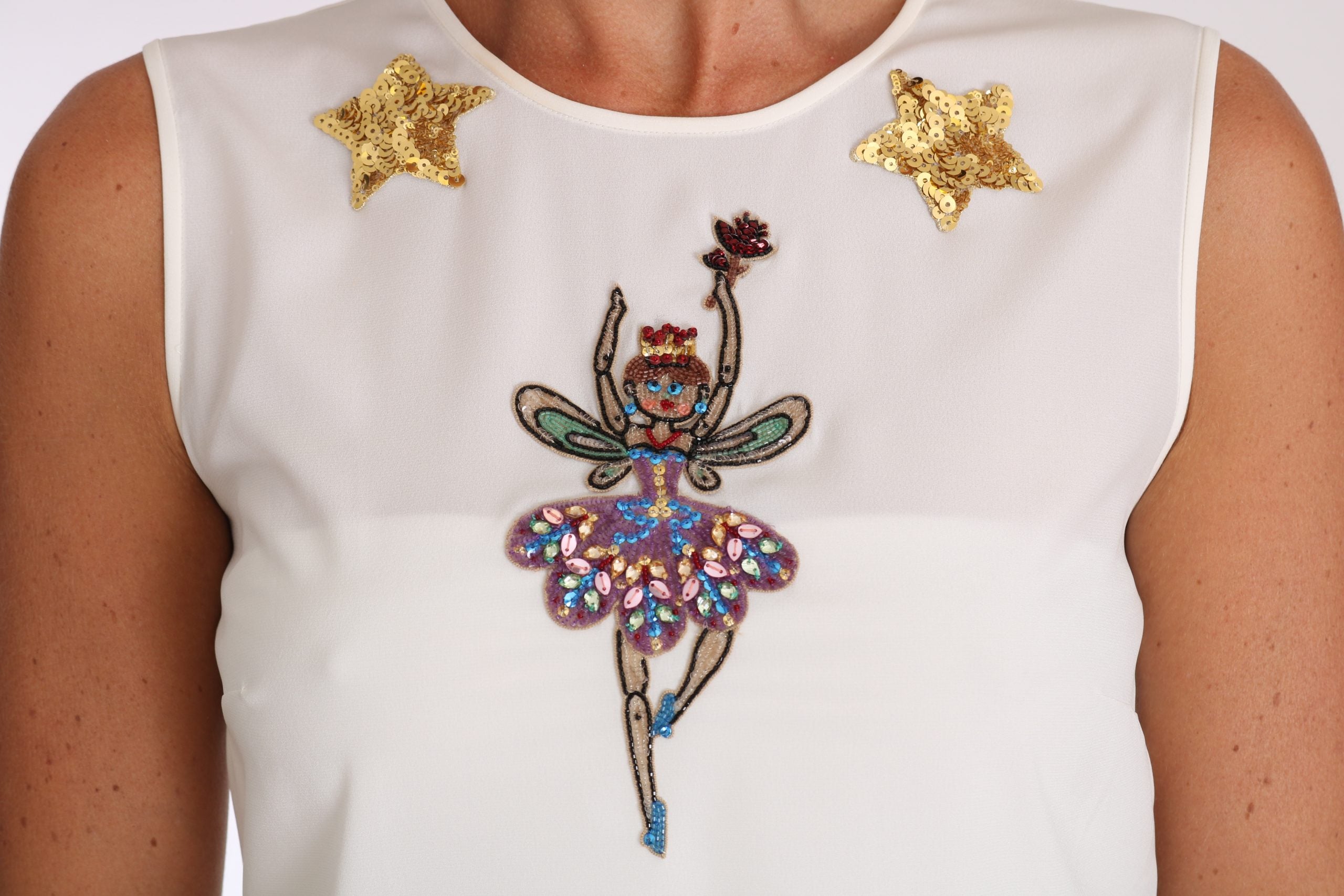 Dolce & Gabbana White Silk Embellished Crystal Sequin Fairy Top - PreLoved & Luxe
