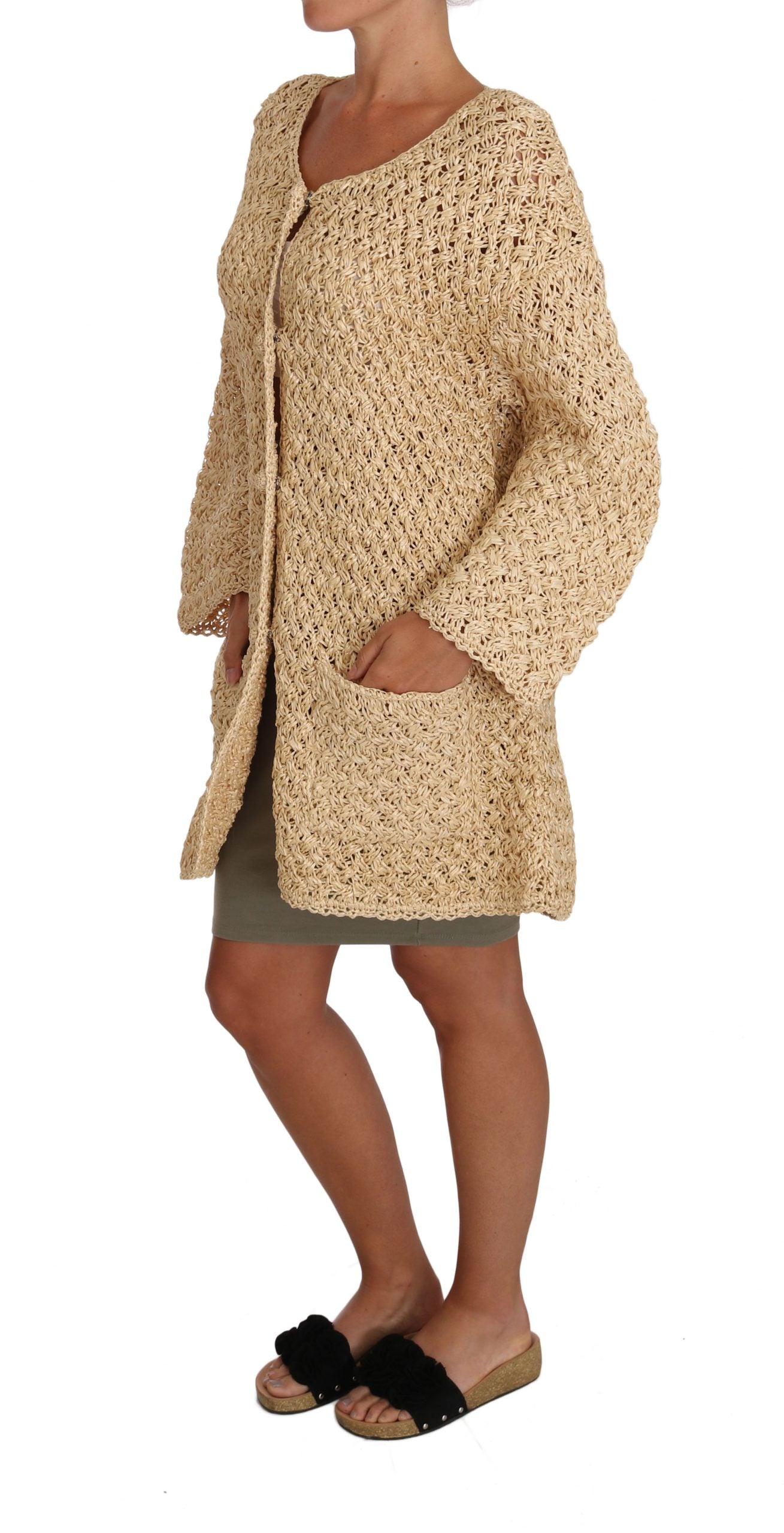 Dolce & Gabbana Beige Cardigan Crochet Knitted Raffia Sweater - PreLoved & Luxe