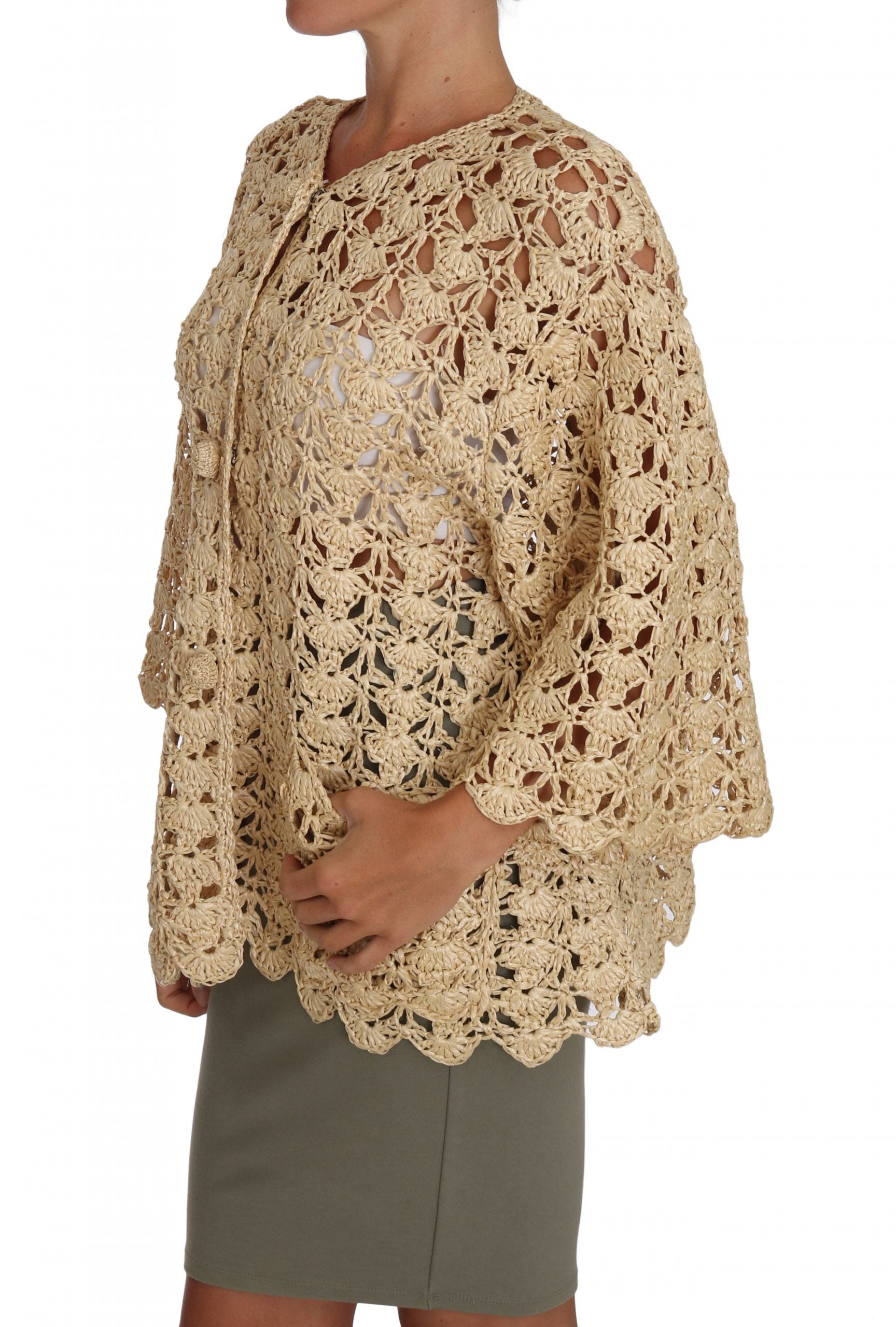 Dolce & Gabbana Beige Cardigan Crochet Knitted Raffia Sweater - PreLoved & Luxe
