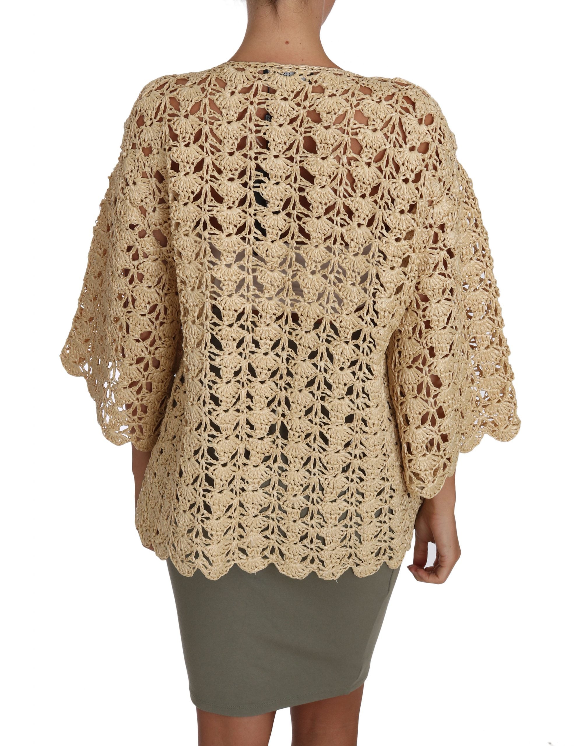 Dolce & Gabbana Beige Cardigan Crochet Knitted Raffia Sweater - PreLoved & Luxe