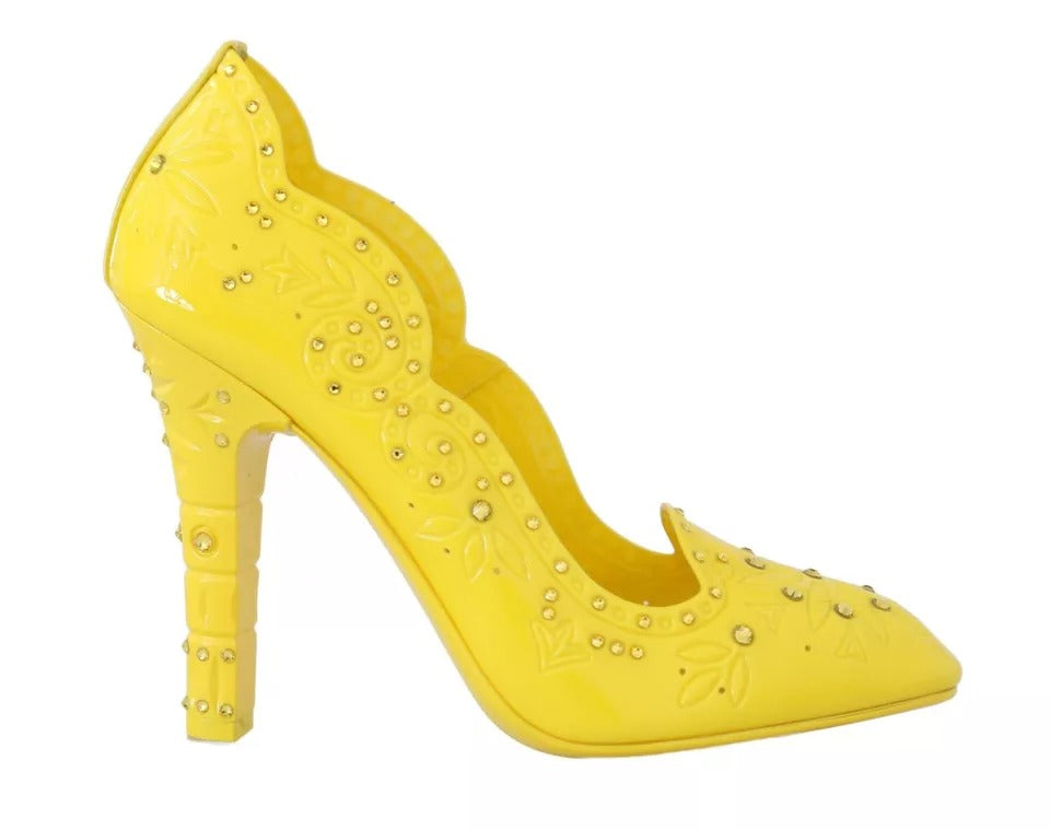 New Dolce & Gabbana Yellow Crystal Heels CINDERELLA Shoes