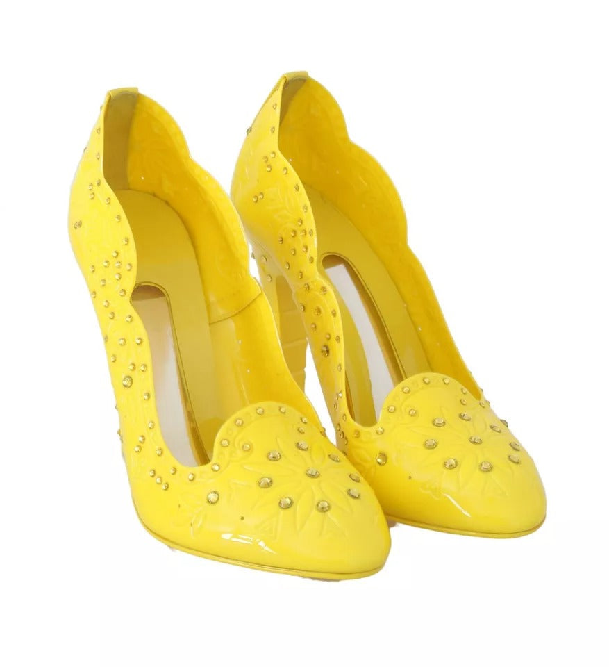 New Dolce & Gabbana Yellow Crystal Heels CINDERELLA Shoes