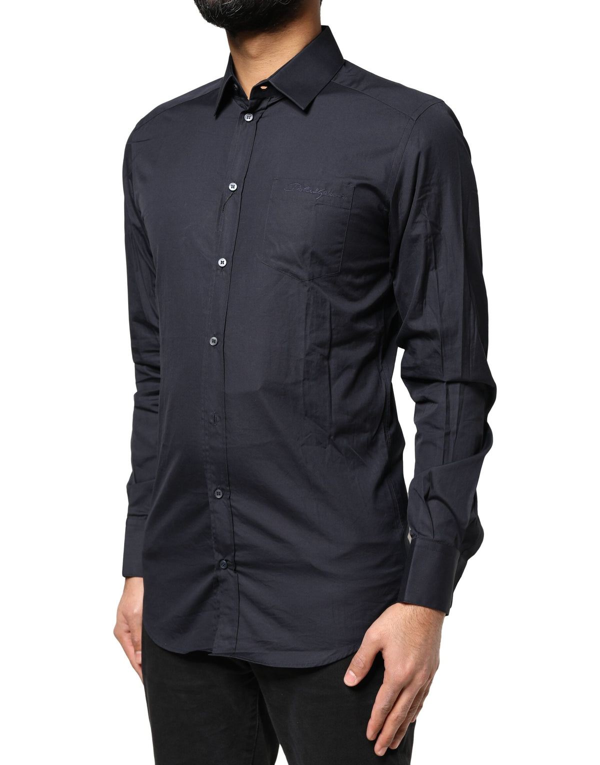 New Dolce & Gabbana Dark Blue GOLD Cotton Long Sleeves Dress Shirt