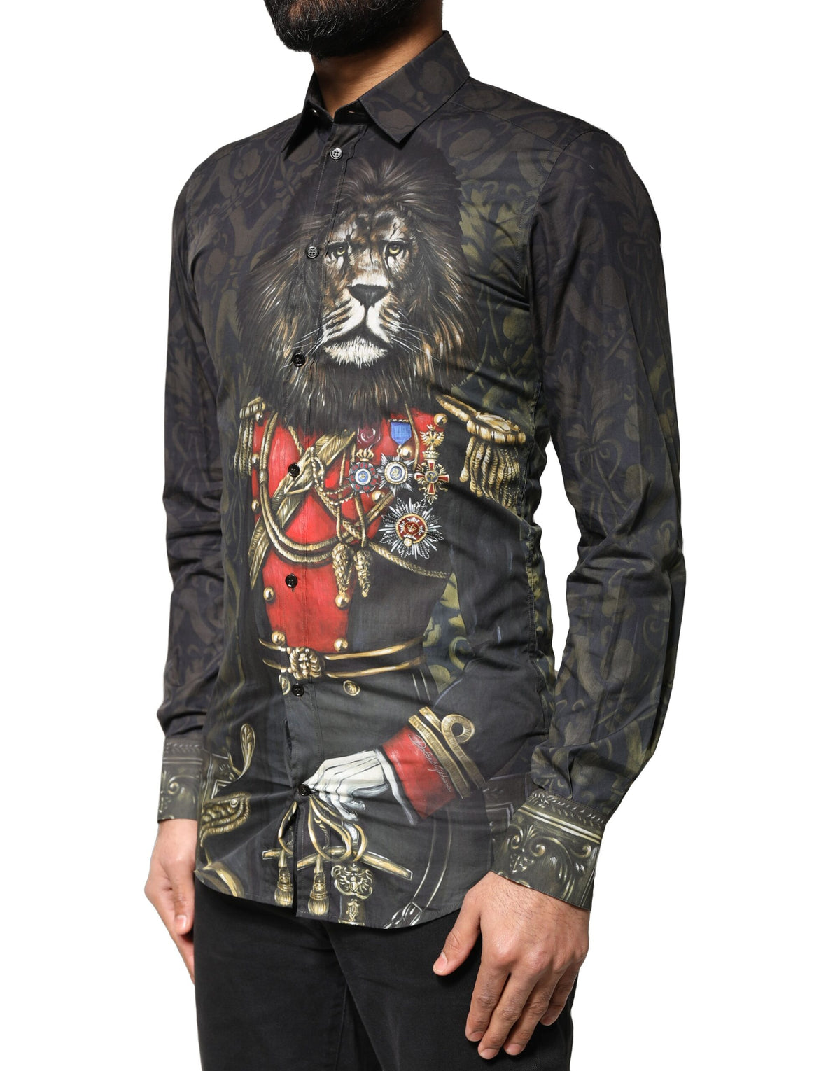 New Dolce & Gabbana Black Royal Pet Portrait GOLD Dress Shirt