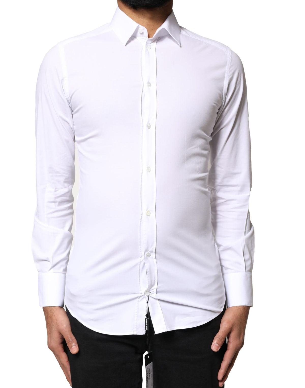 New Dolce & Gabbana White GOLD Cotton Long Sleeves Dress Shirt
