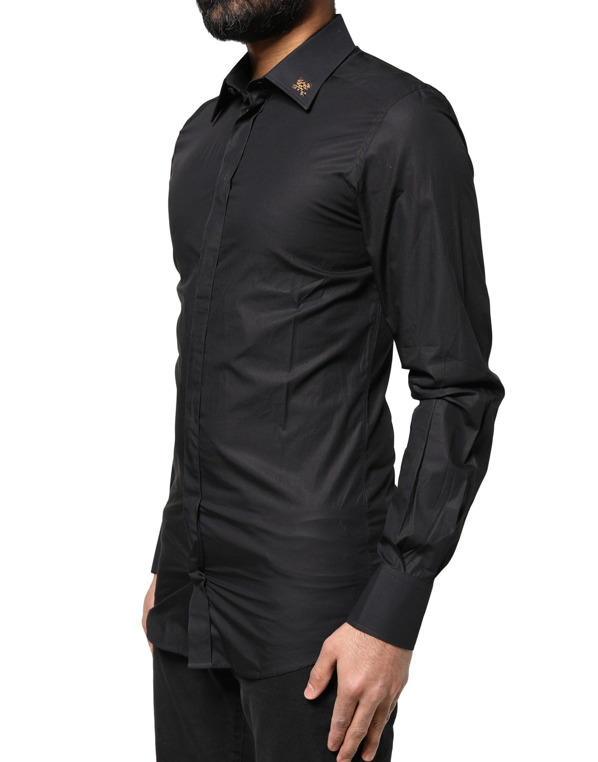 New Dolce & Gabbana Black GOLD Cross Embellished Men Dress Shirt