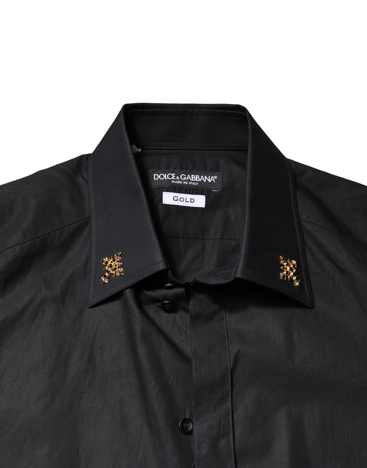 New Dolce & Gabbana Black GOLD Cross Embellished Men Dress Shirt