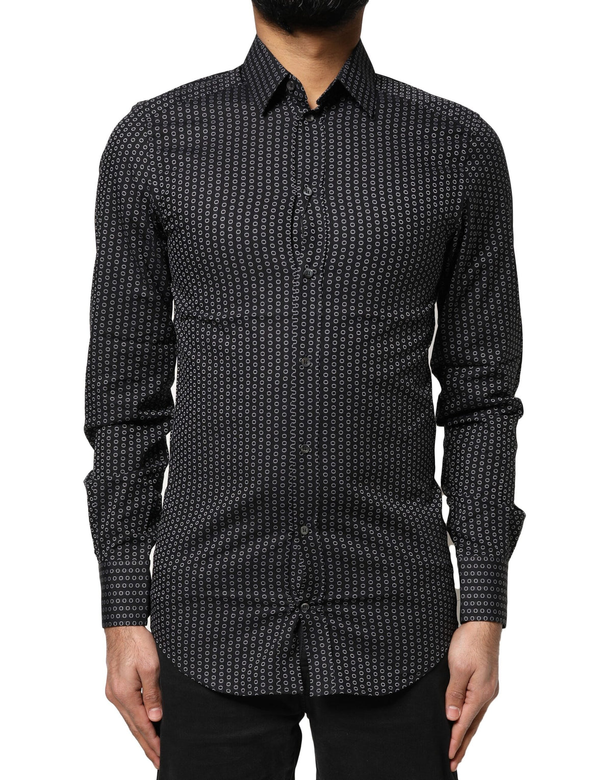 New Dolce & Gabbana Black GOLD Patterned Cotton Men Dress Shirt