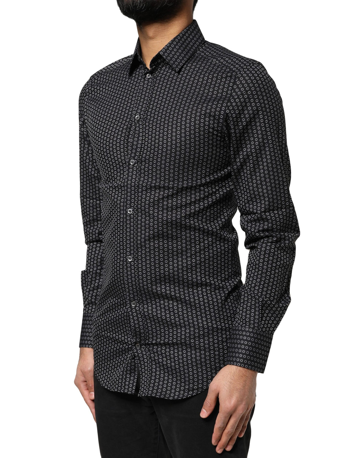 New Dolce & Gabbana Black GOLD Patterned Cotton Men Dress Shirt