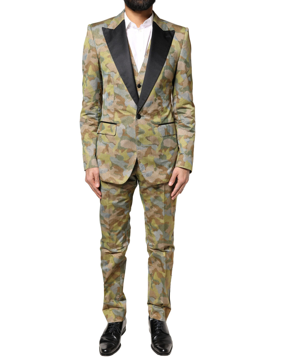 New Dolce & Gabbana Multicolor Camouflage SICILIA 3 Piece Suit