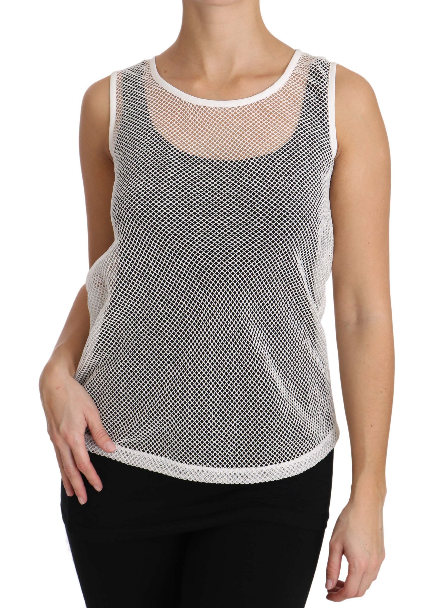 Dolce & Gabbana White Net Transparent Sleeveless Tank Top
