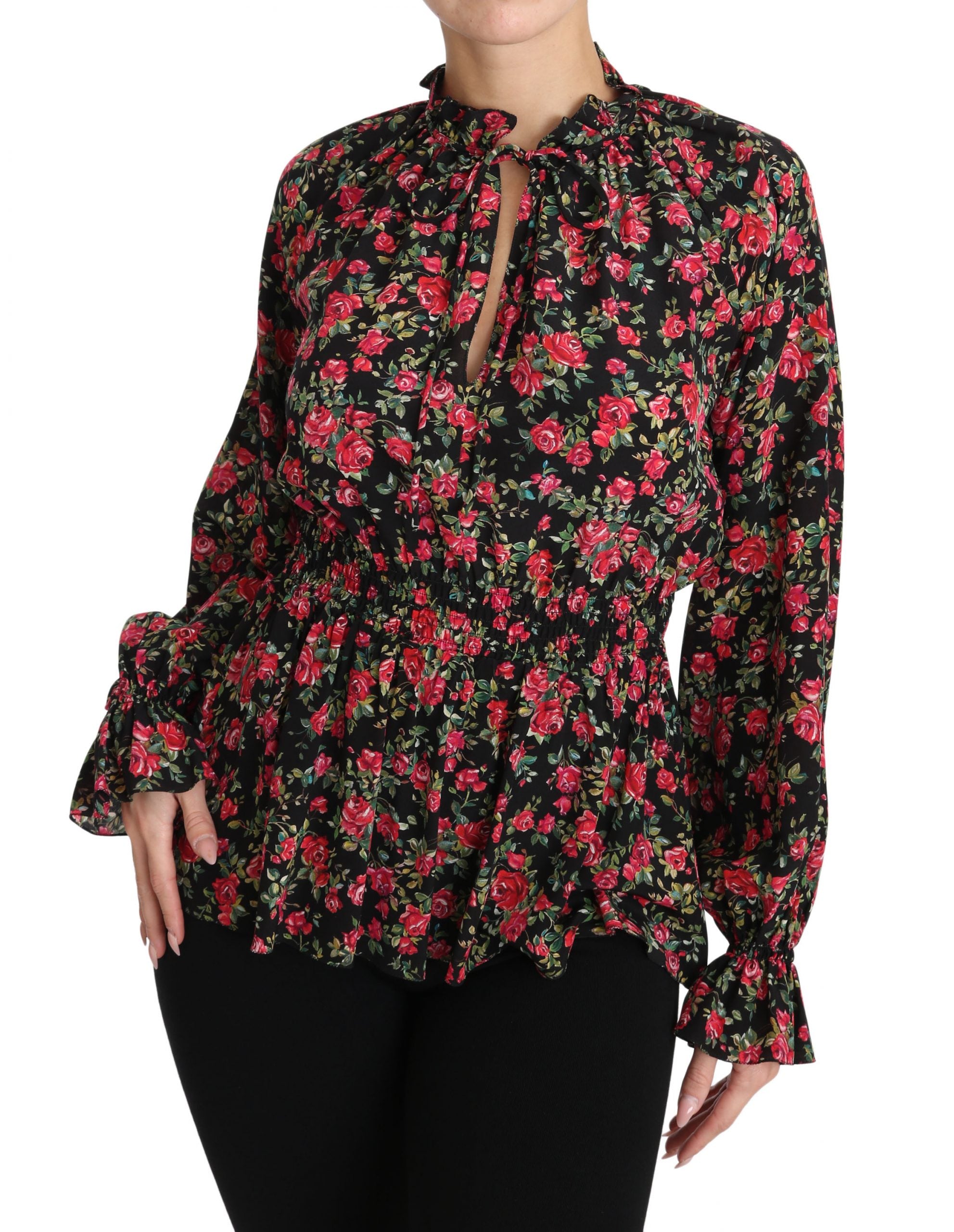 Dolce & Gabbana Black Rose Print Floral Shirt Top Blouse - PreLoved & Luxe
