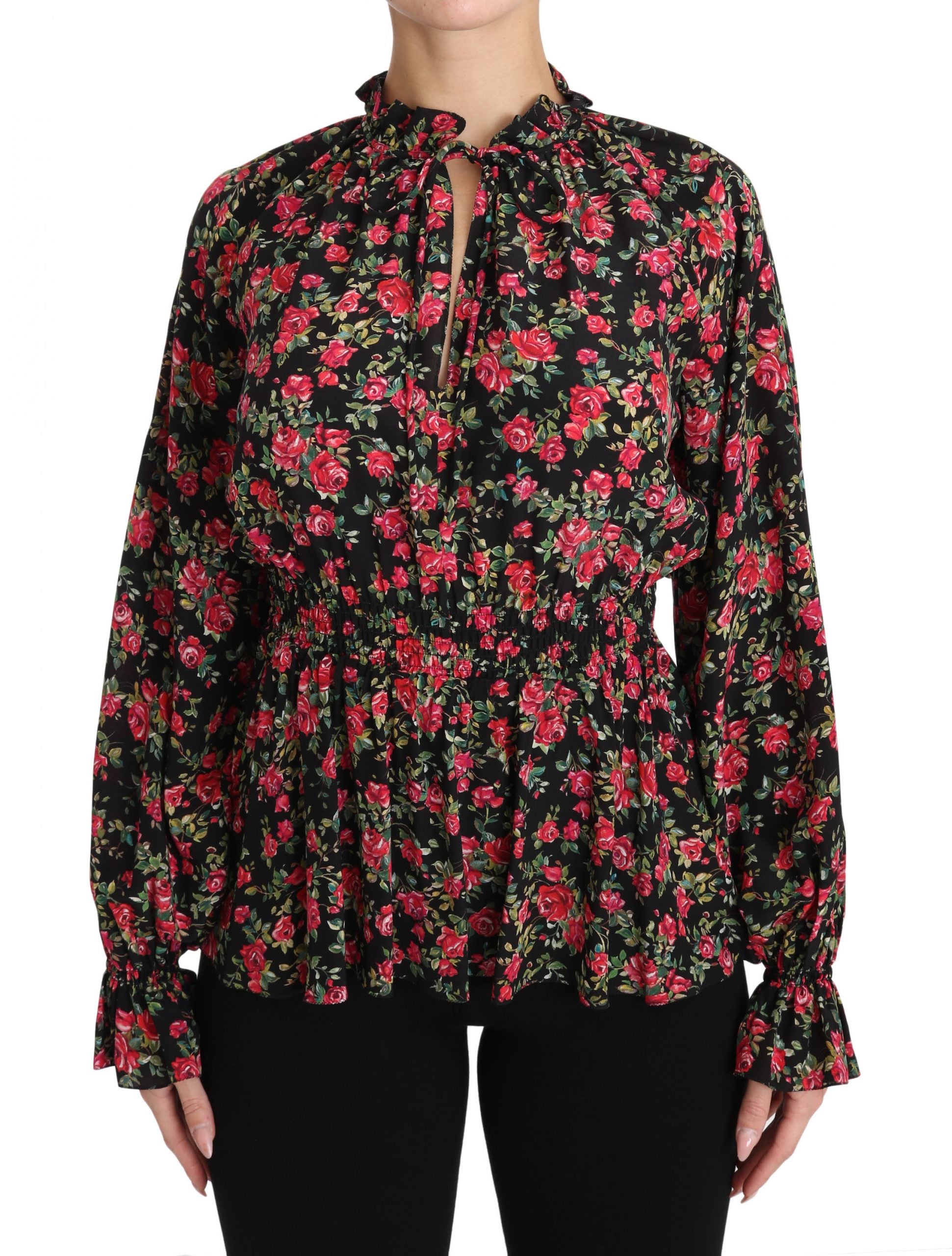 Dolce & Gabbana Black Rose Print Floral Shirt Top Blouse - PreLoved & Luxe