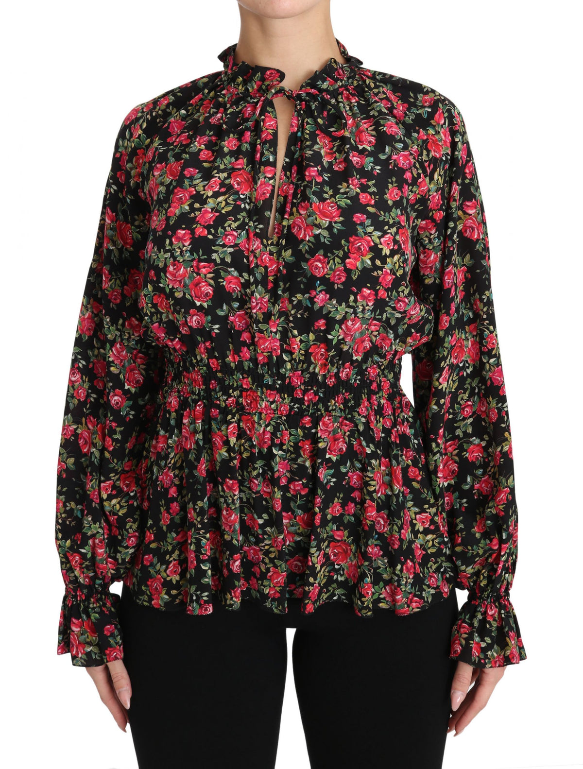 New Dolce & Gabbana Black Rose Print Floral Shirt Top Blouse