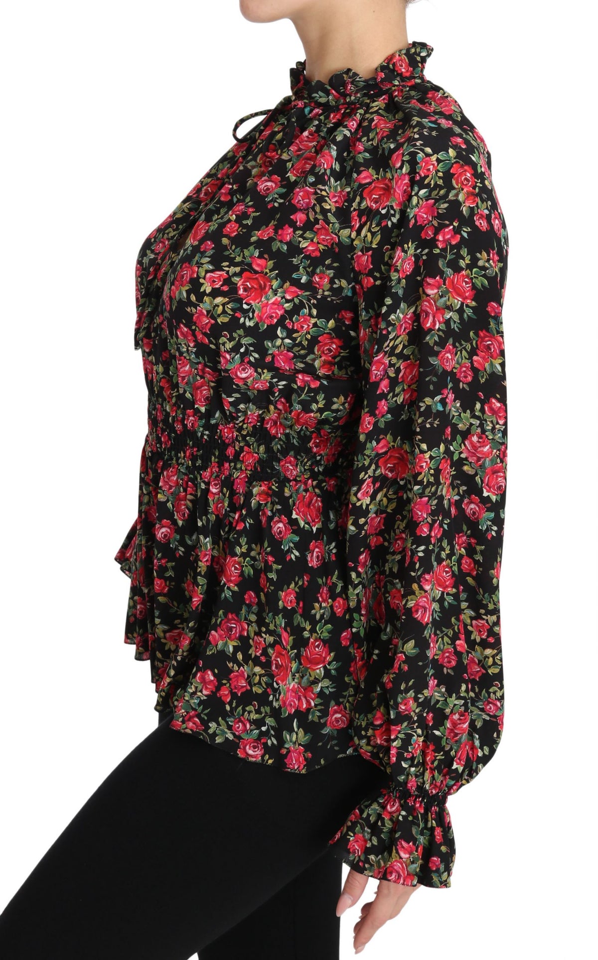 New Dolce & Gabbana Black Rose Print Floral Shirt Top Blouse
