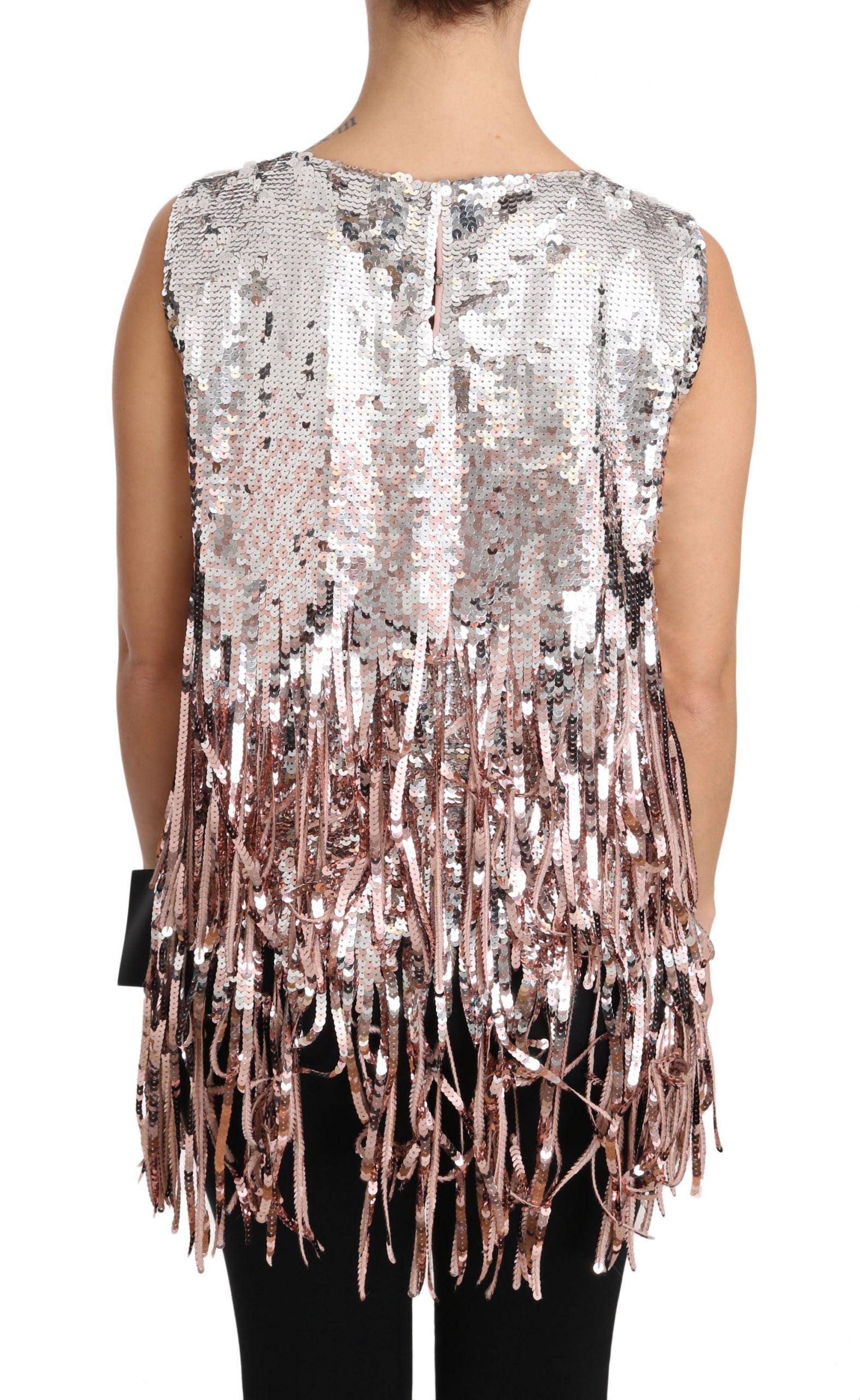 Dolce & Gabbana Golden Pink Sequined Fringe Tank Top - PreLoved & Luxe