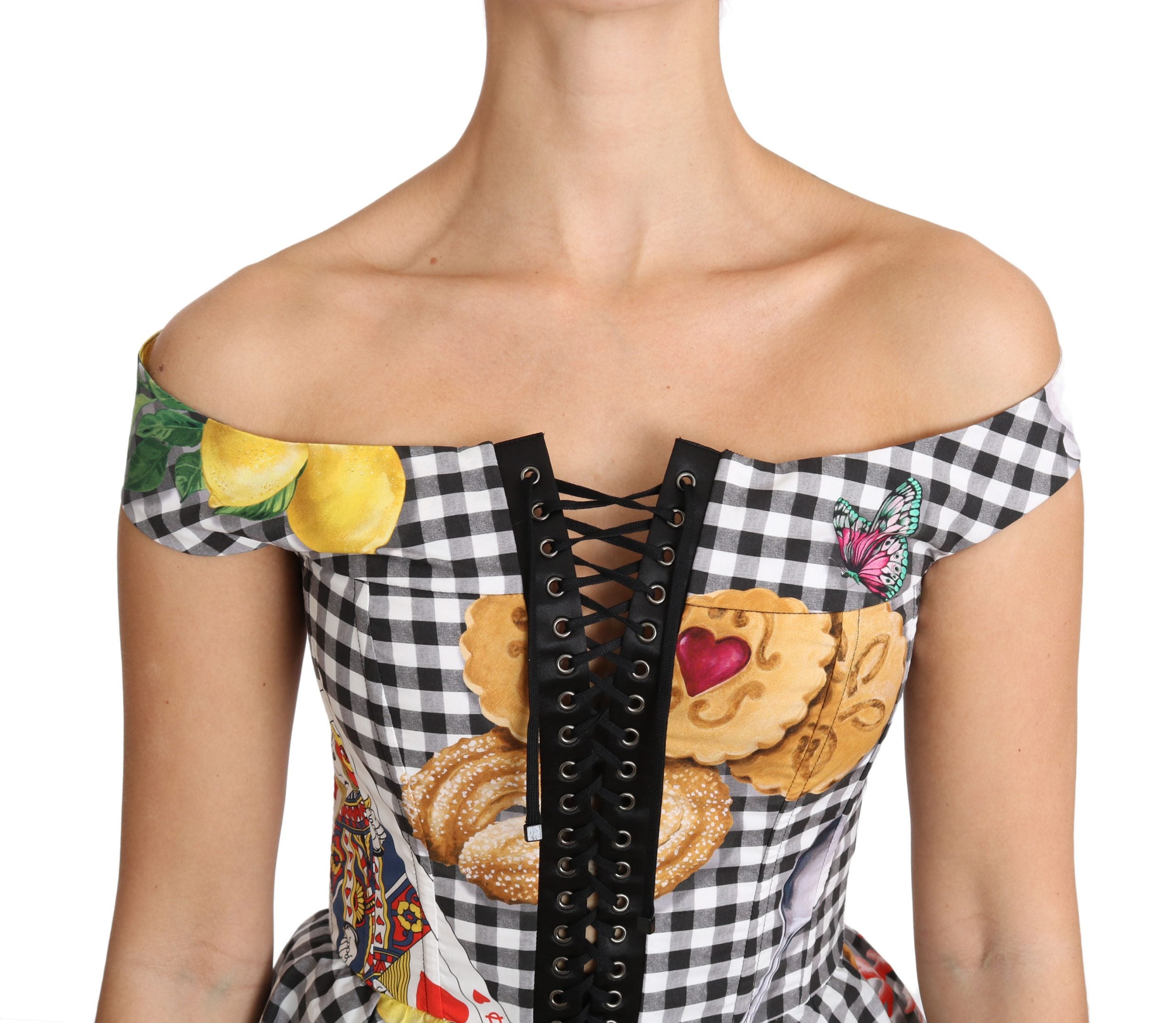 Dolce & Gabbana Black and White Corset Blouse Sicily Lemon Check Top - PreLoved & Luxe