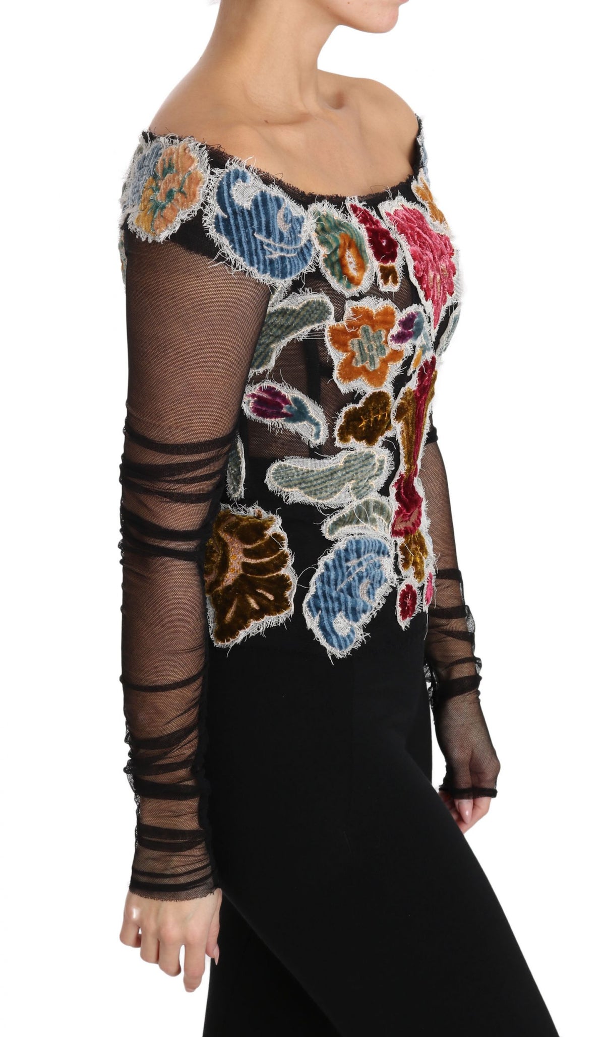 New Dolce & Gabbana Black Floral Ricamo Top T-shirt Blouse