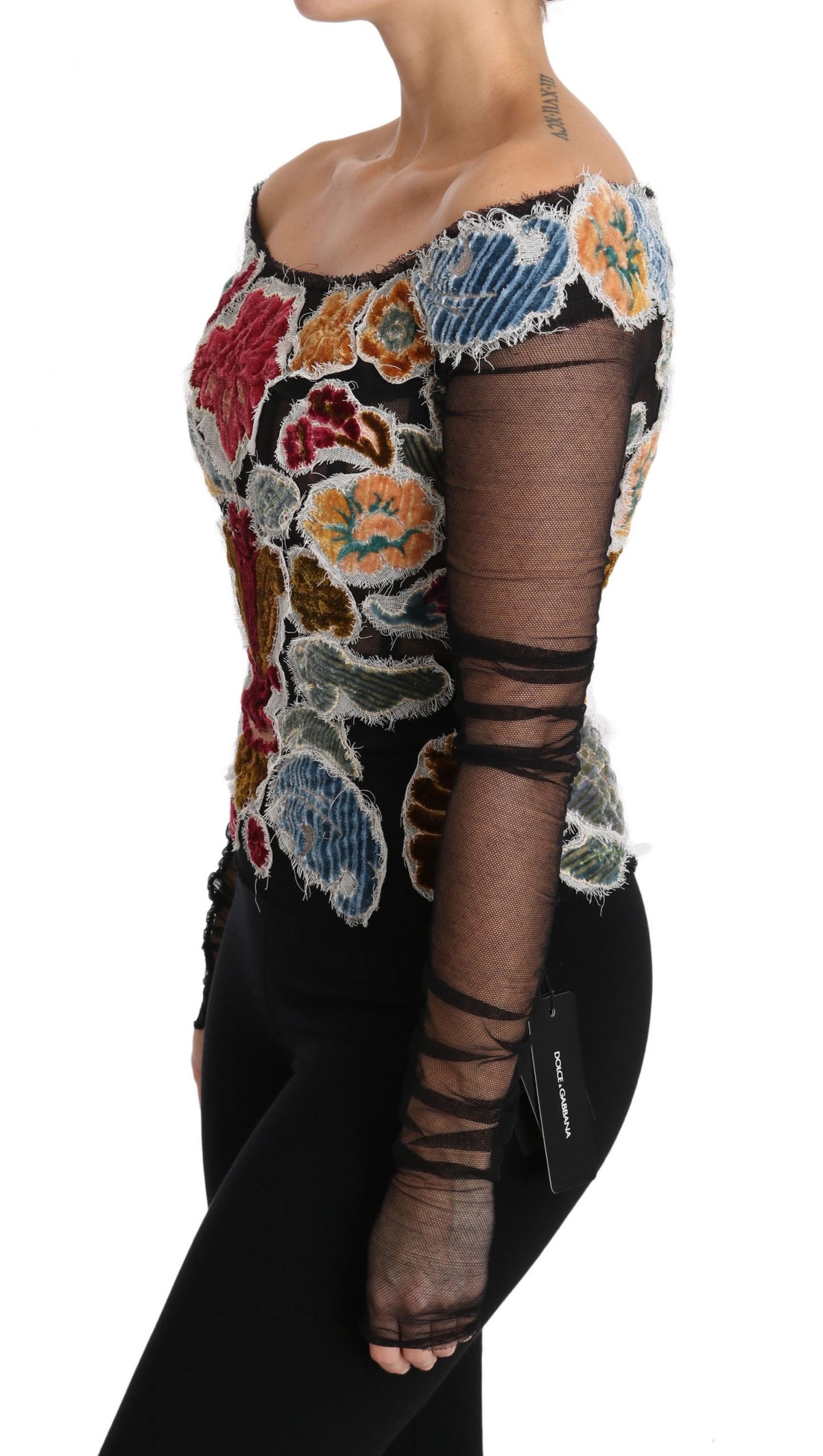 New Dolce & Gabbana Black Floral Ricamo Top T-shirt Blouse