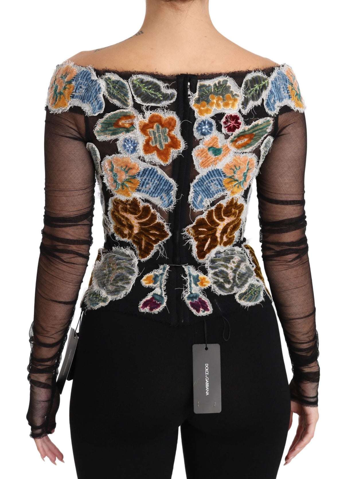 New Dolce & Gabbana Black Floral Ricamo Top T-shirt Blouse